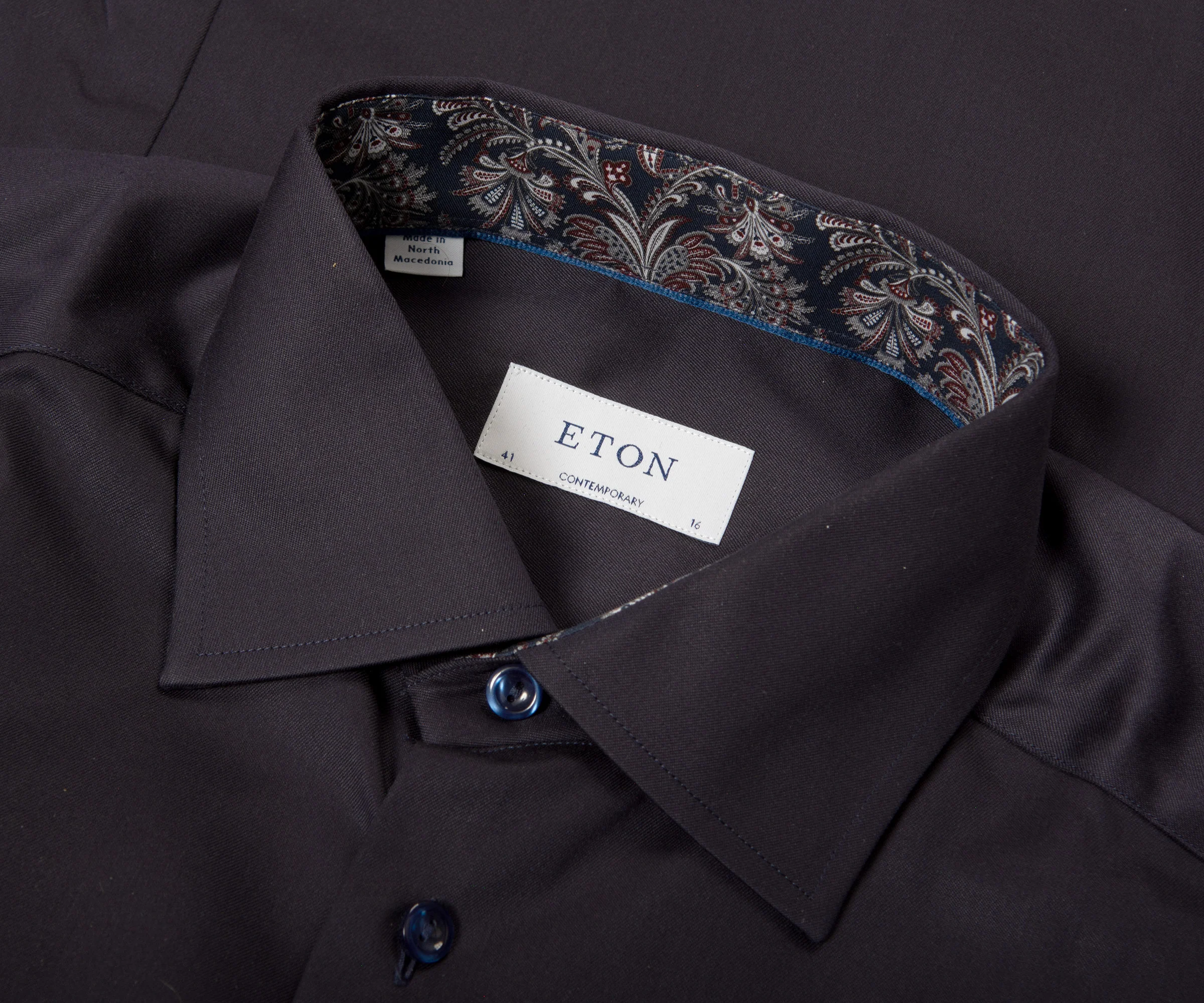 Eton Contemporary Fit Contrast Paisley Print Shirt Navy - Image 2