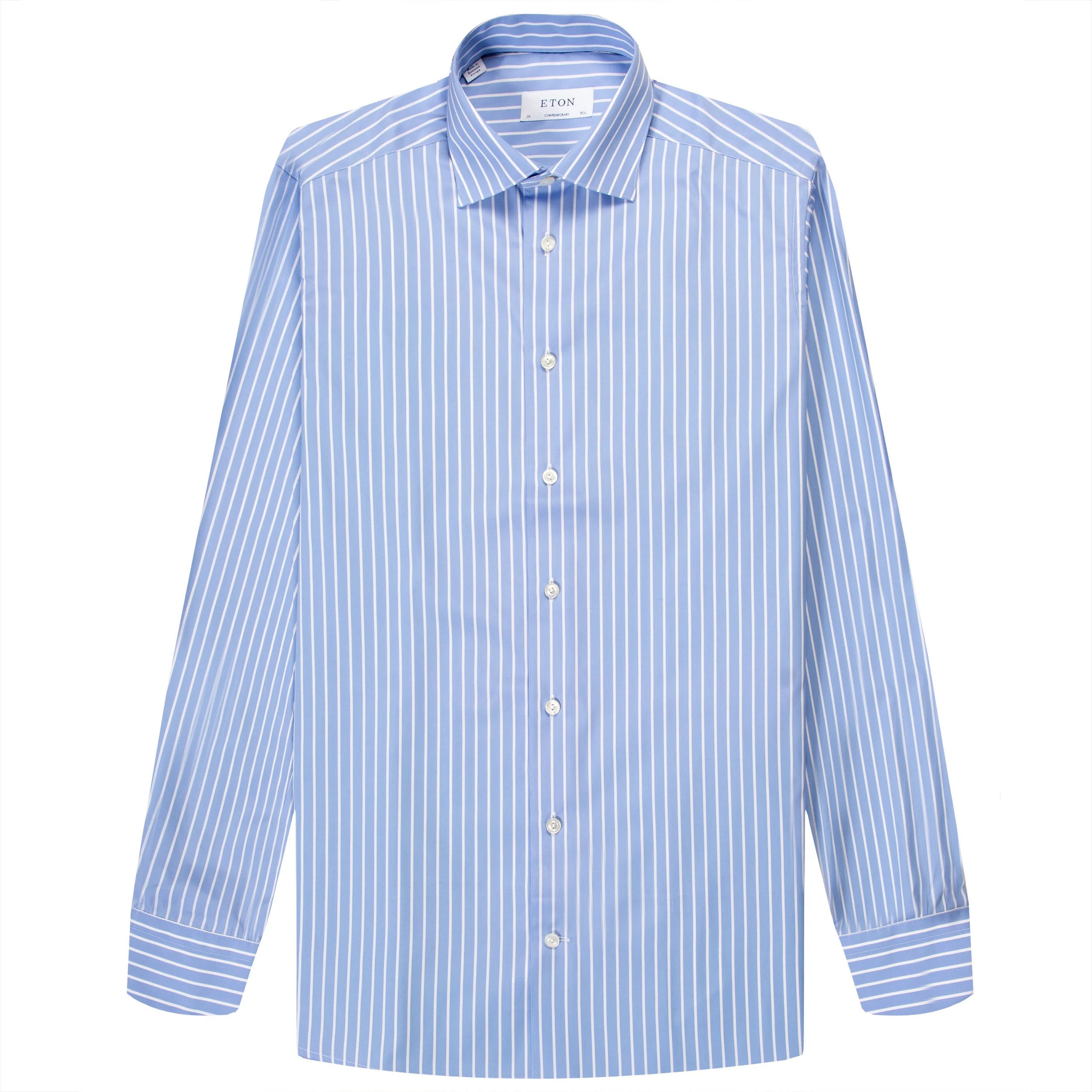 Eton Striped Woven Poplin Shirt Light Blue