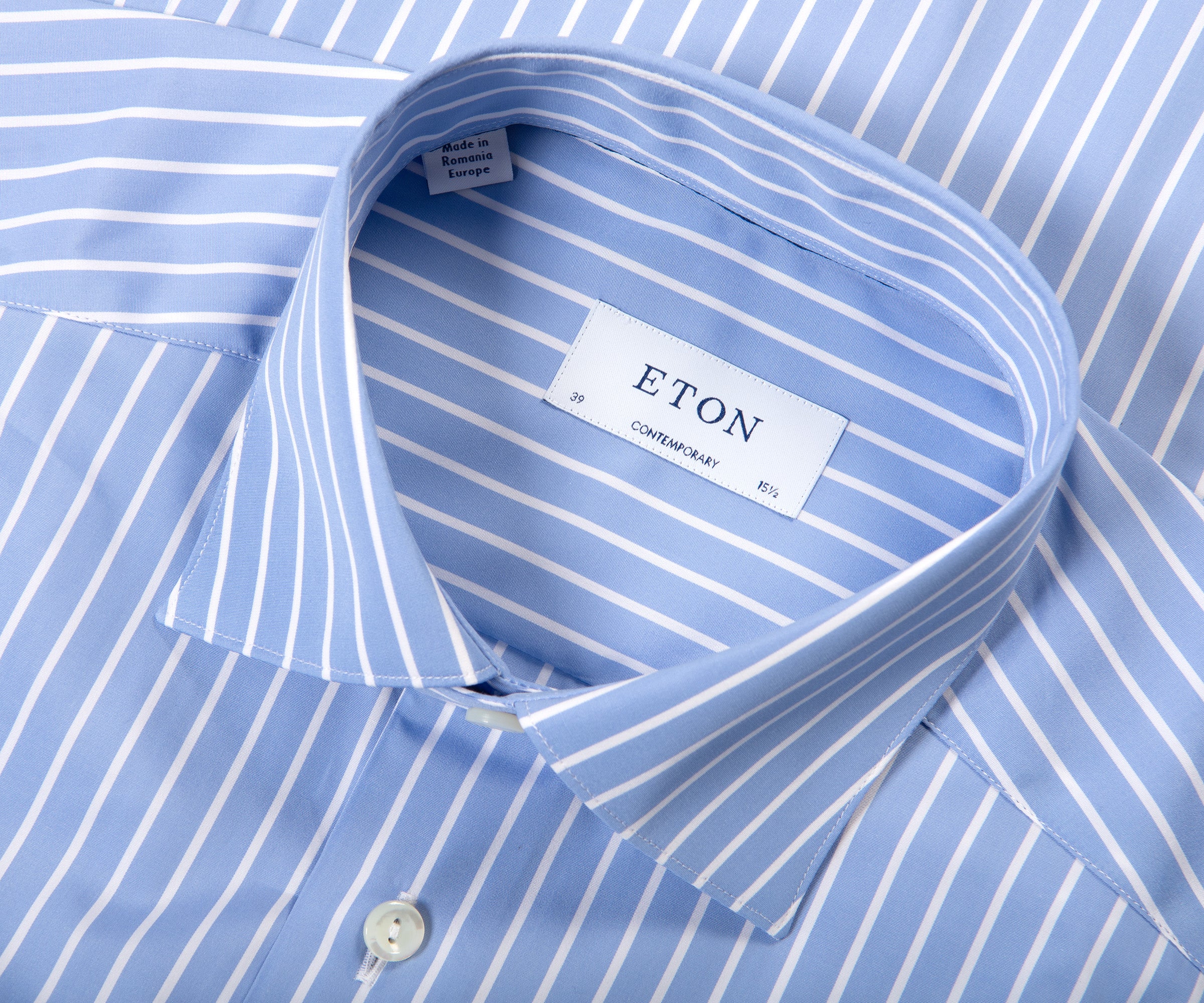 Eton Striped Woven Poplin Shirt Light Blue - Image 2