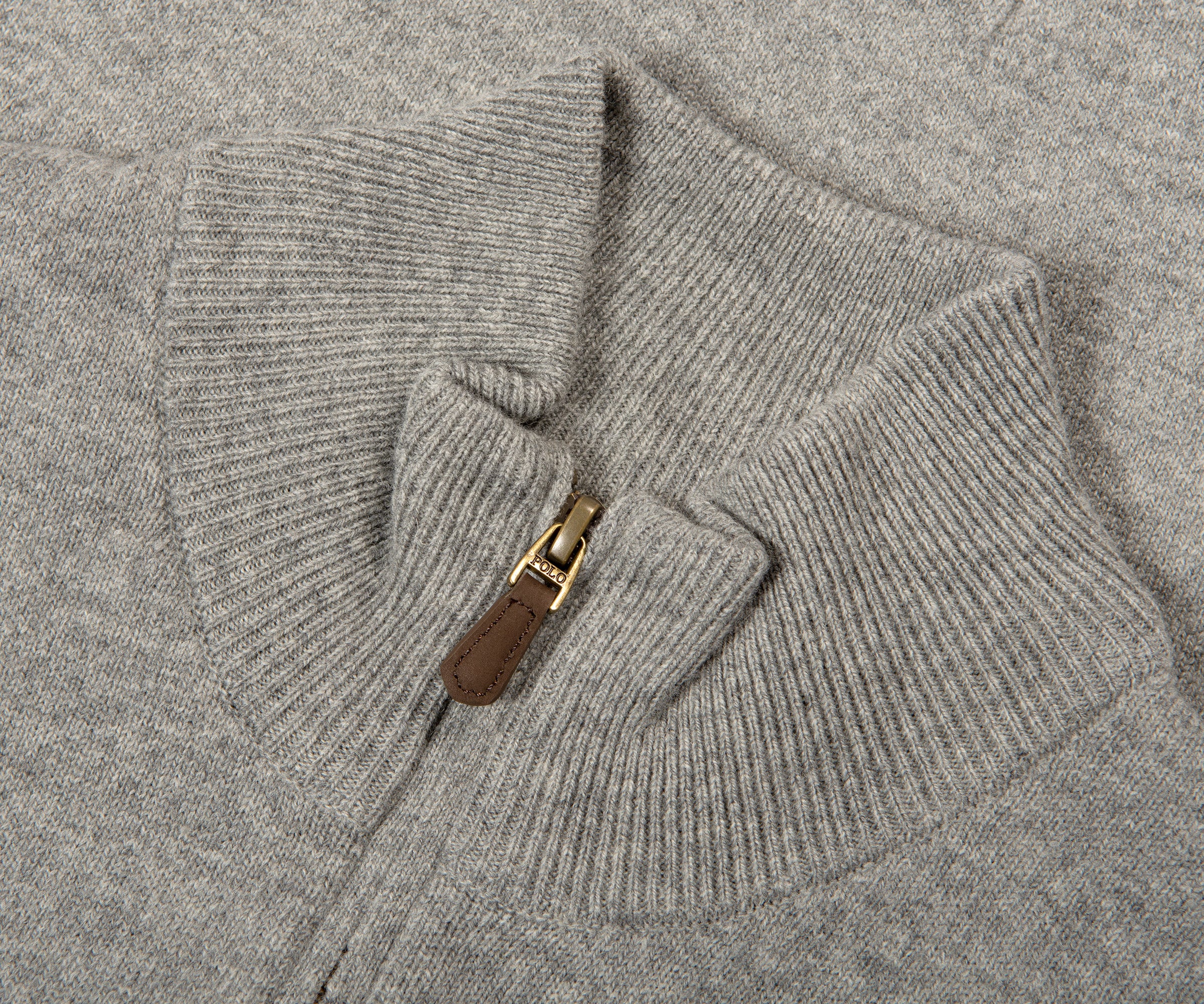Ralph Lauren Classic Logo 1/4 Zip Knit Fawn Grey Heather - Image 2