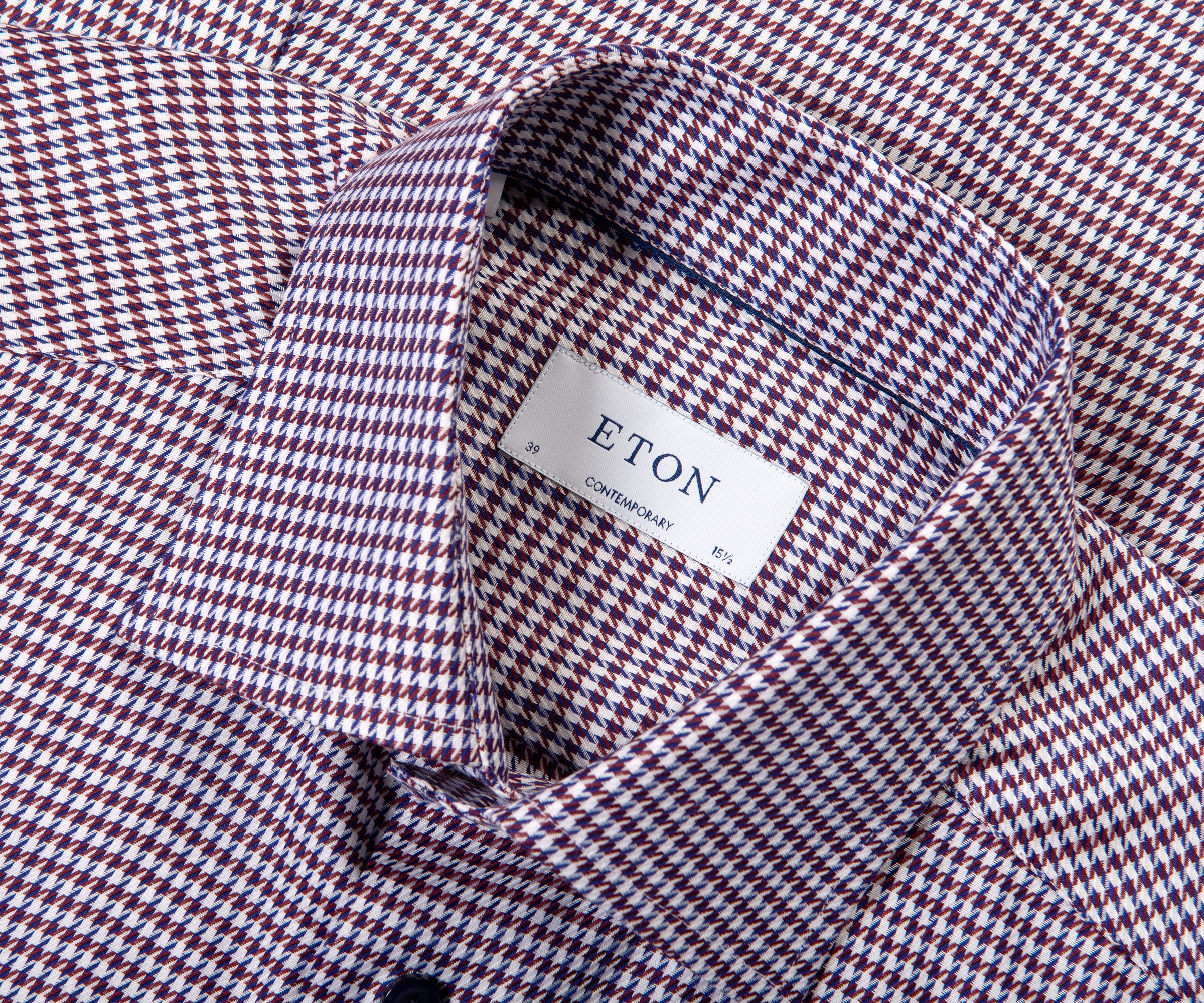 Eton Houndstooth Print Signature Twill Shirt Dark Red - Image 2