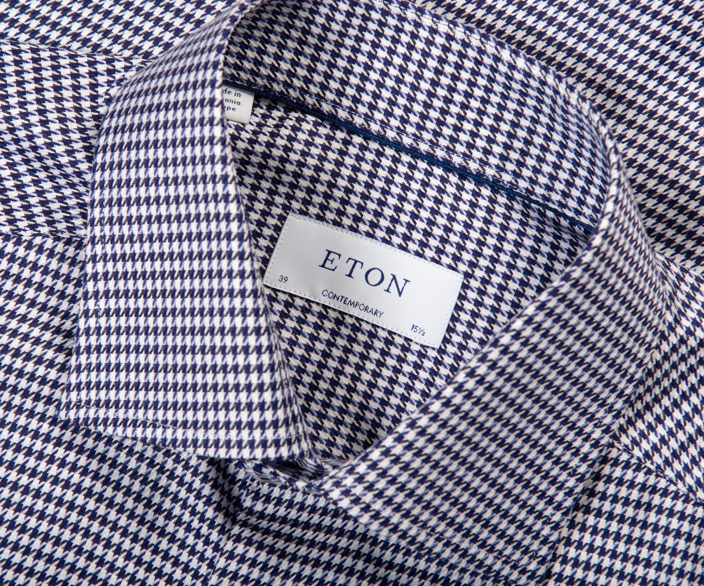 Eton Houndstooth Print Signature Twill Shirt Navy - Image 2