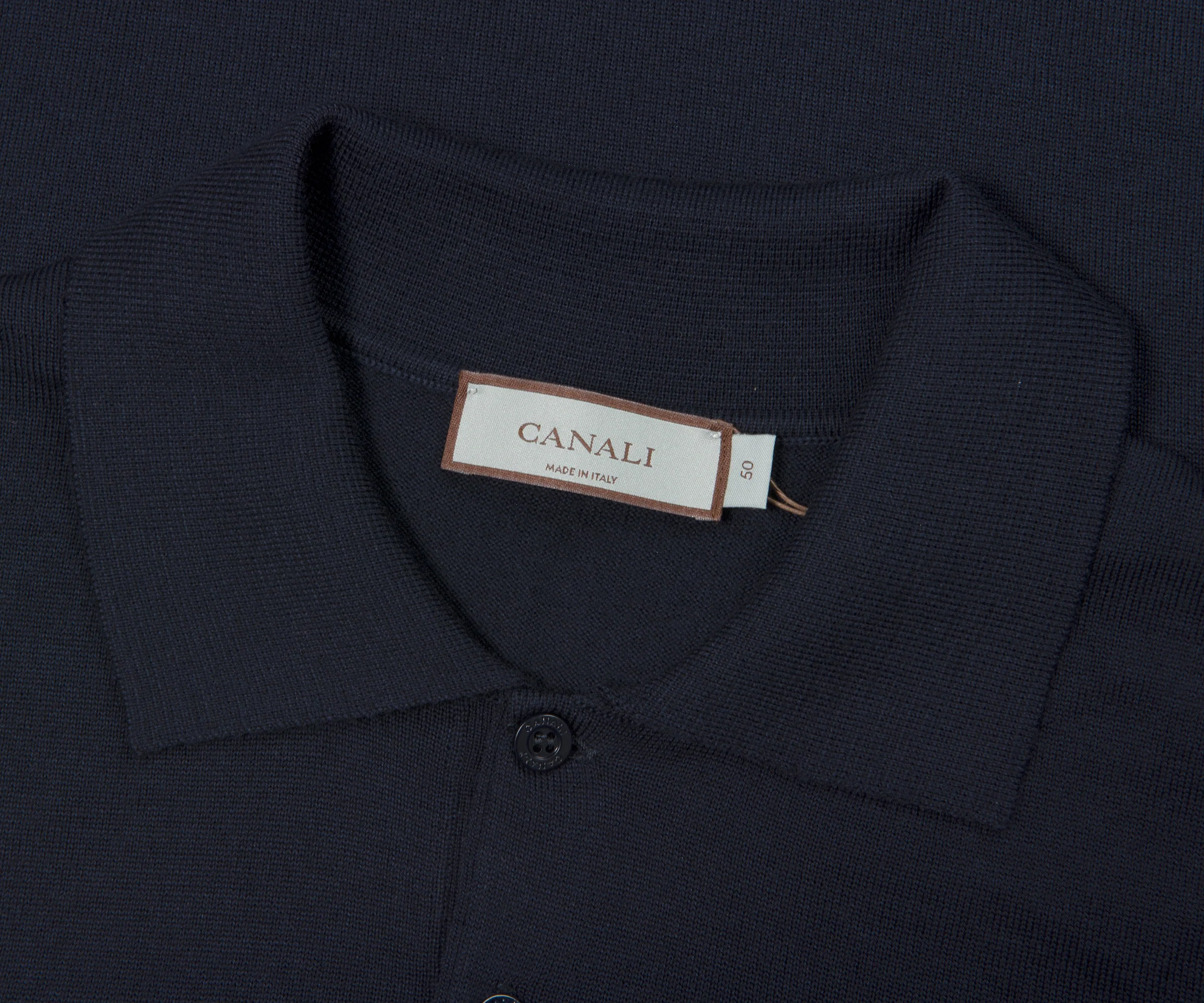 Canali LS Merino Polo Navy - Image 4