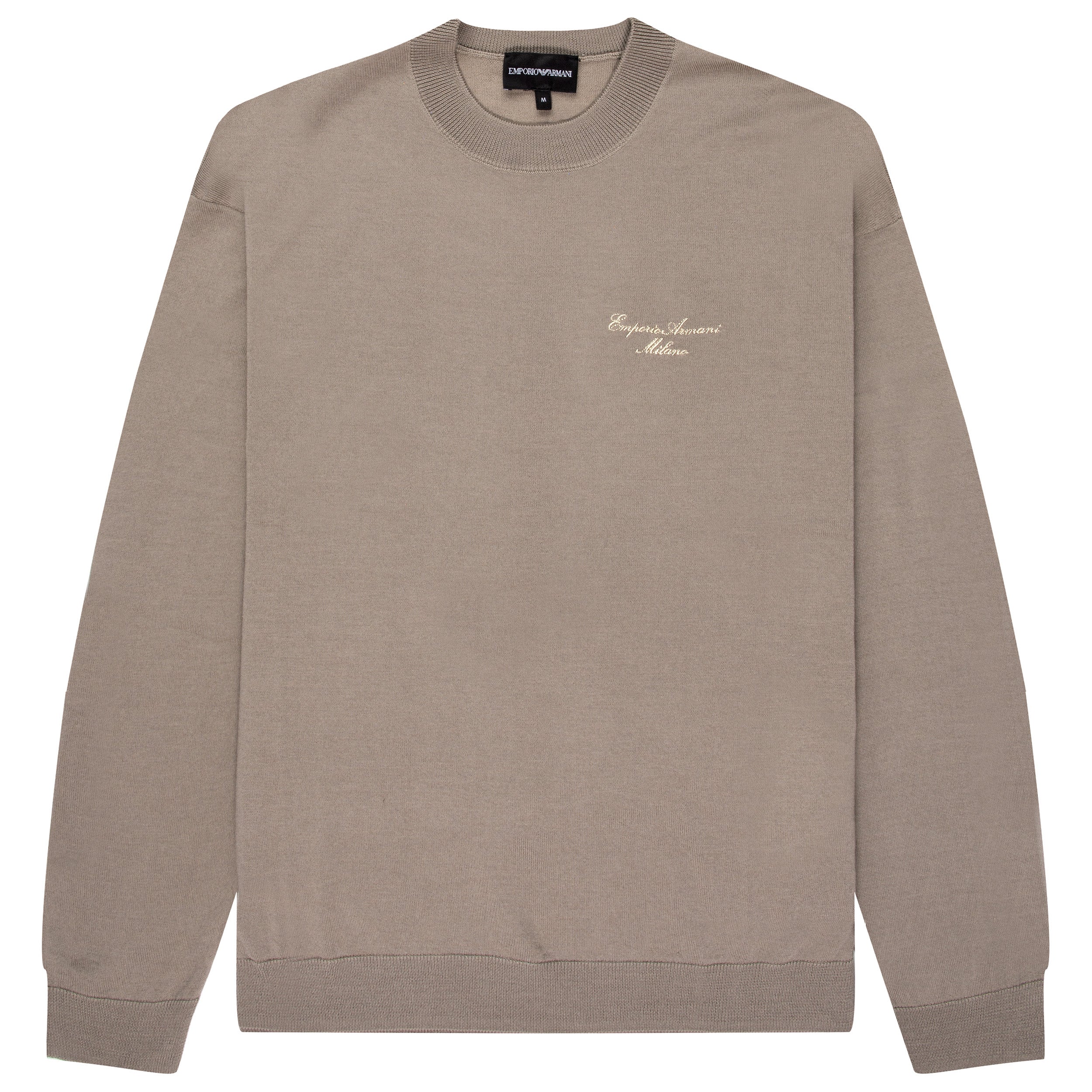 Emporio Armani Embroidered Logo Knitted Sweater Driftwood Fog