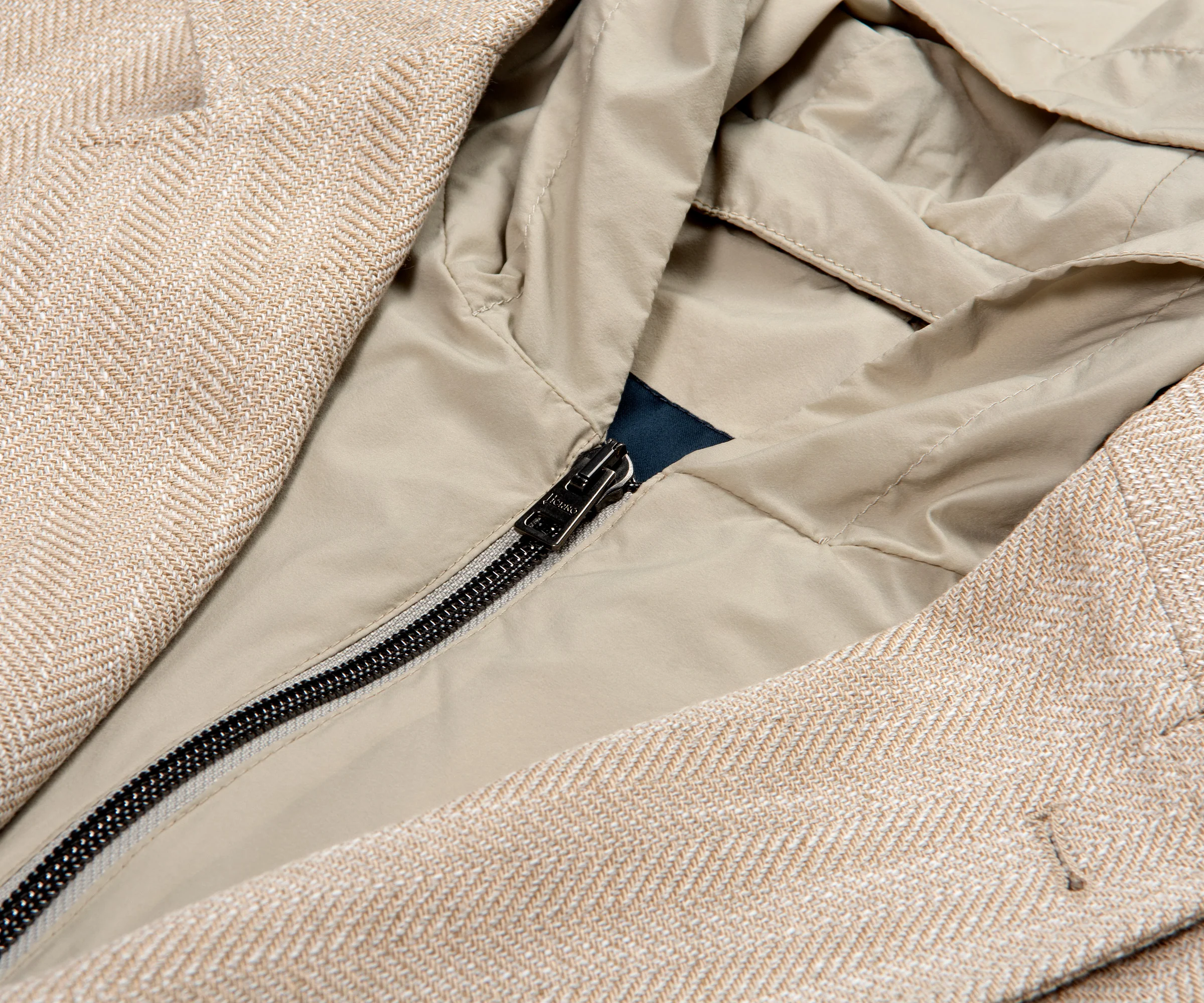 Herno Linen Blazer With Nylon Removable Hood Beige - Image 3