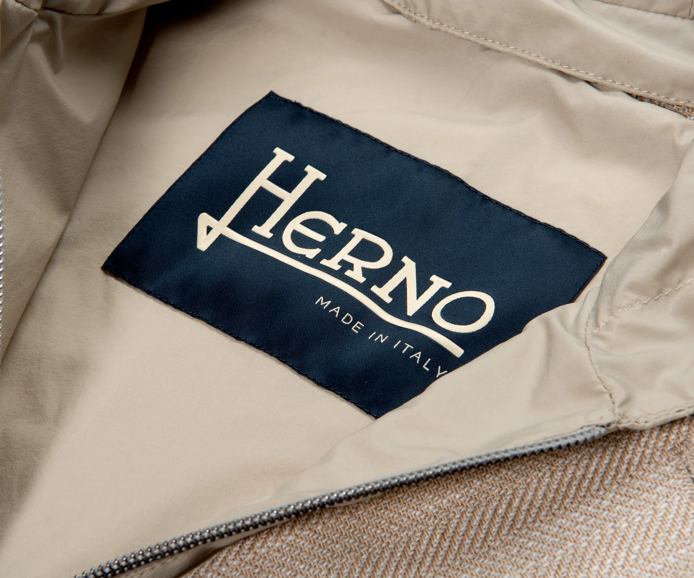 Herno Linen Blazer With Nylon Removable Hood Beige - Image 5