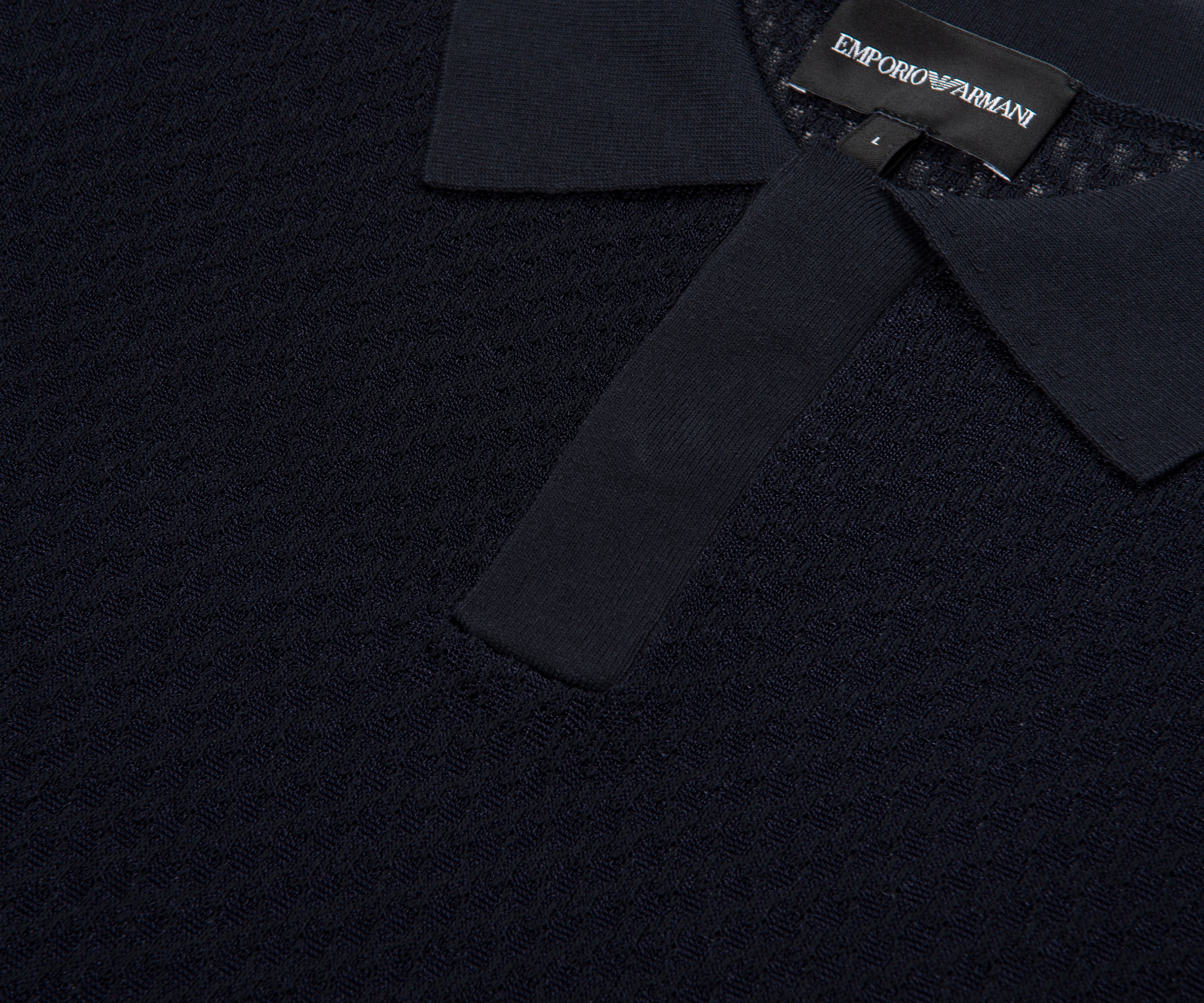 Emporio Armani Textured Cotton SS Polo Navy - Image 3