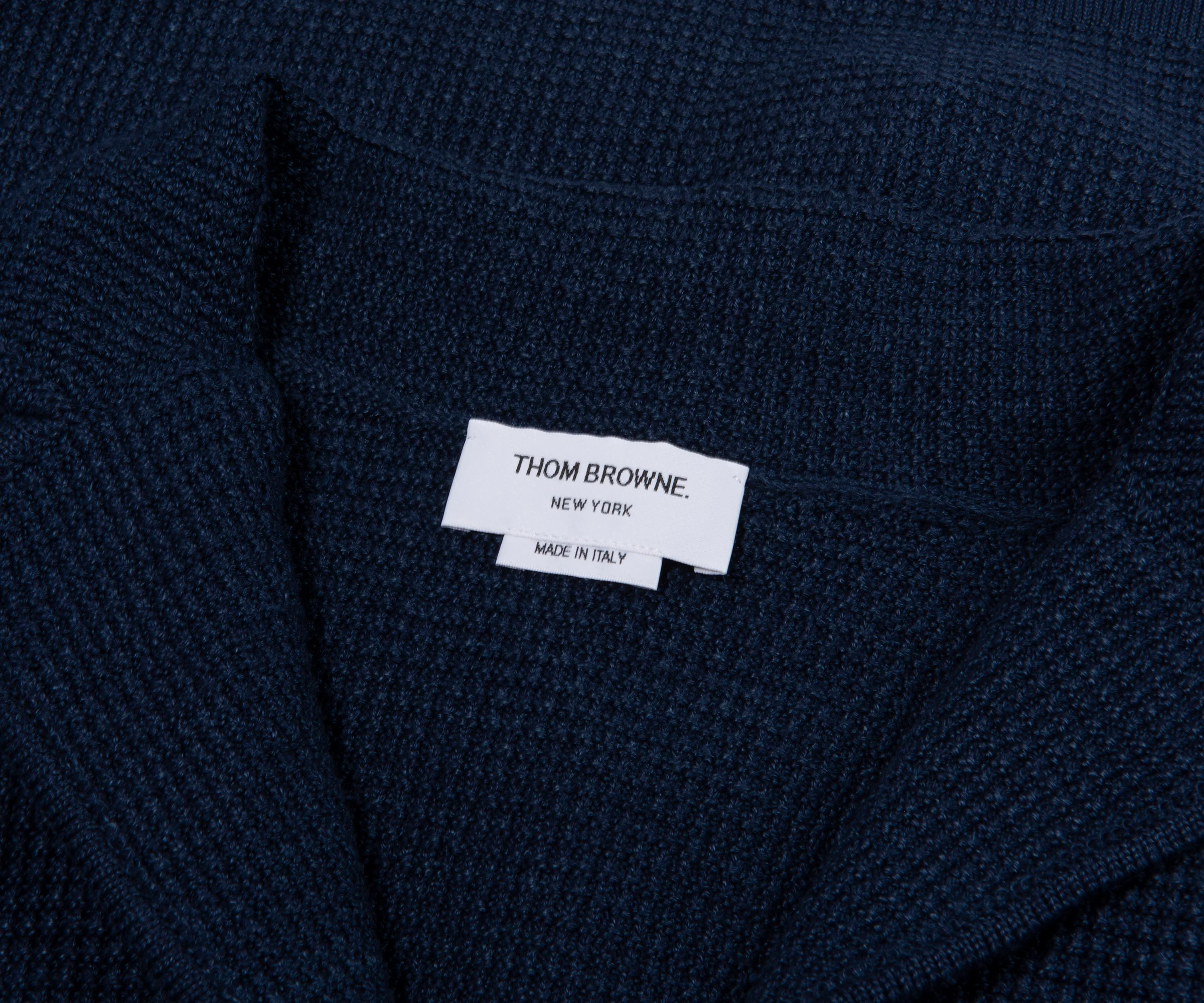 Thom Browne Linen Cotton 4-Bar Cardigan Jacket Navy - Image 2
