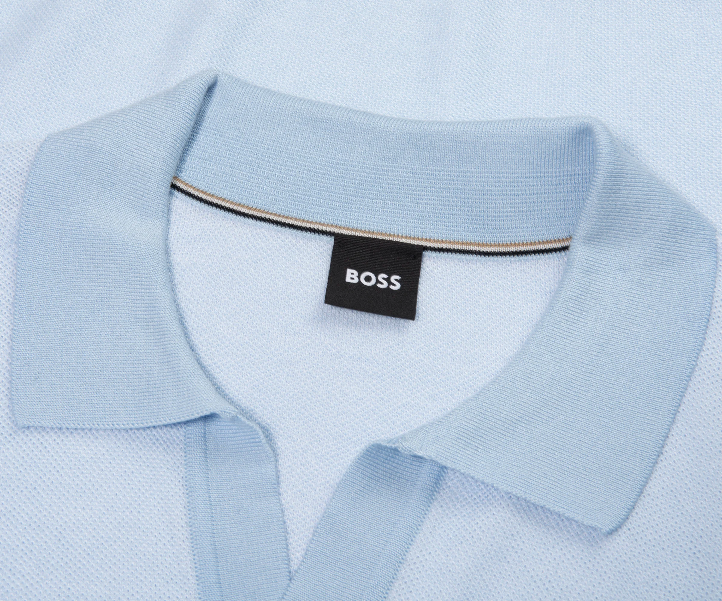 Boss H-Jianluca Knit Polo With Johnny Collar Light Blue - Image 2