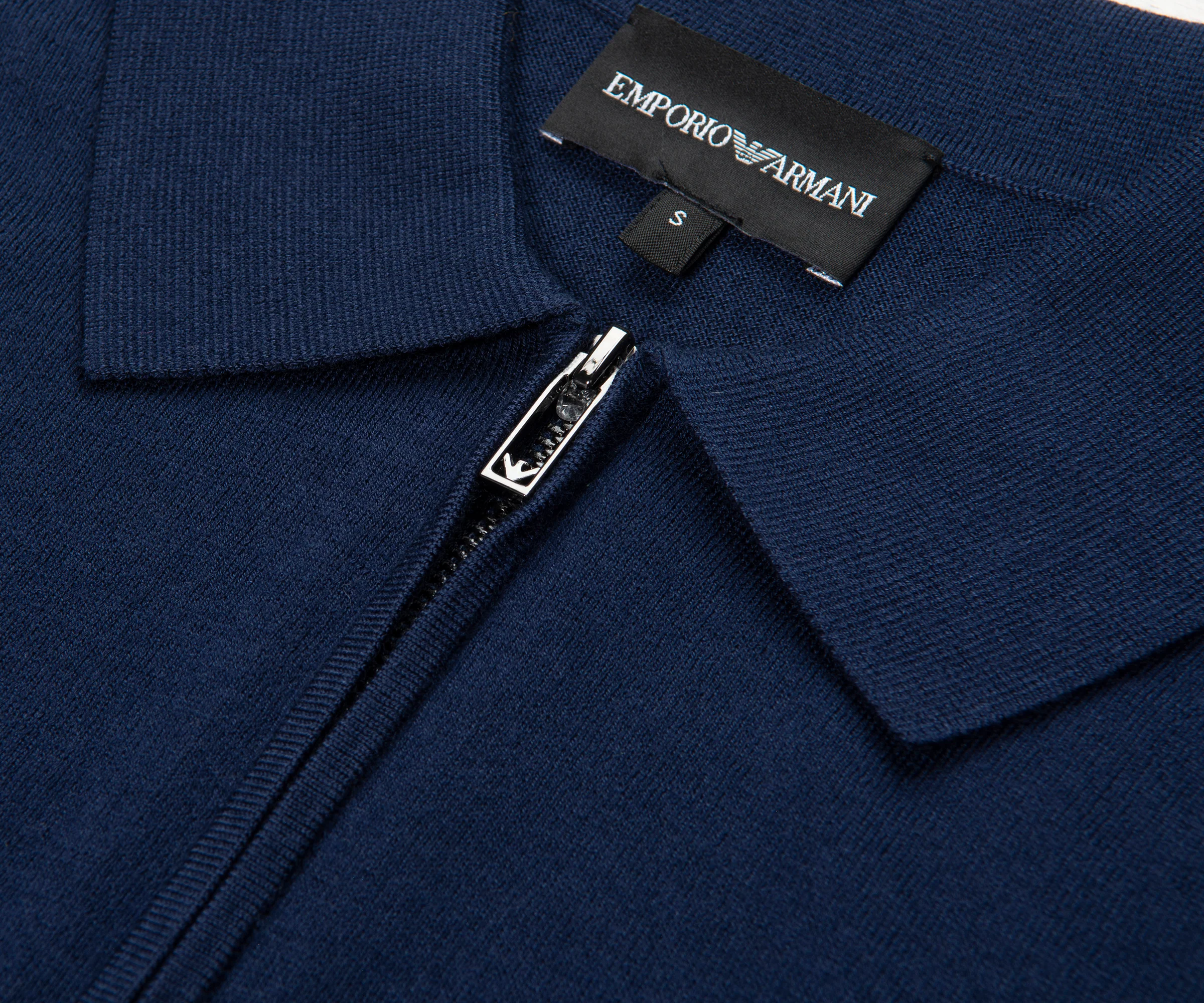 Emporio Armani Blue Knitted SS 1/4 Zip Polo - Image 2