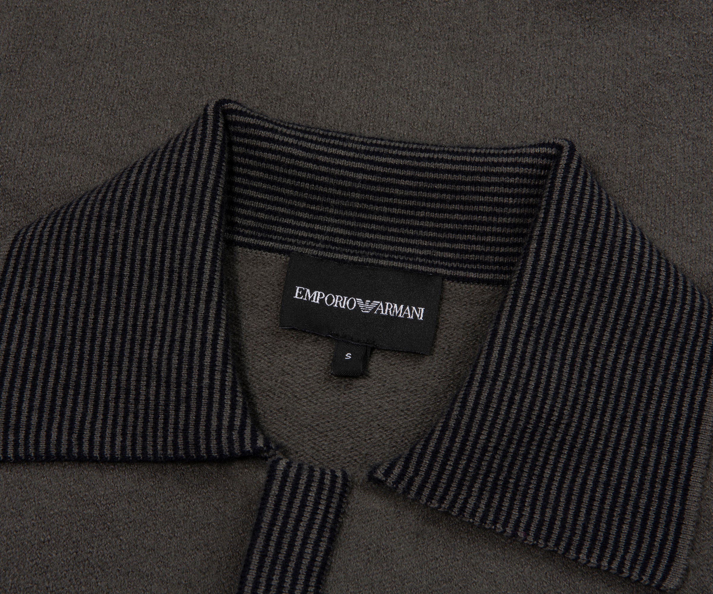 Emporio Armani Khaki Woolen Trim Detailed Full Zip Cardigan - Image 2