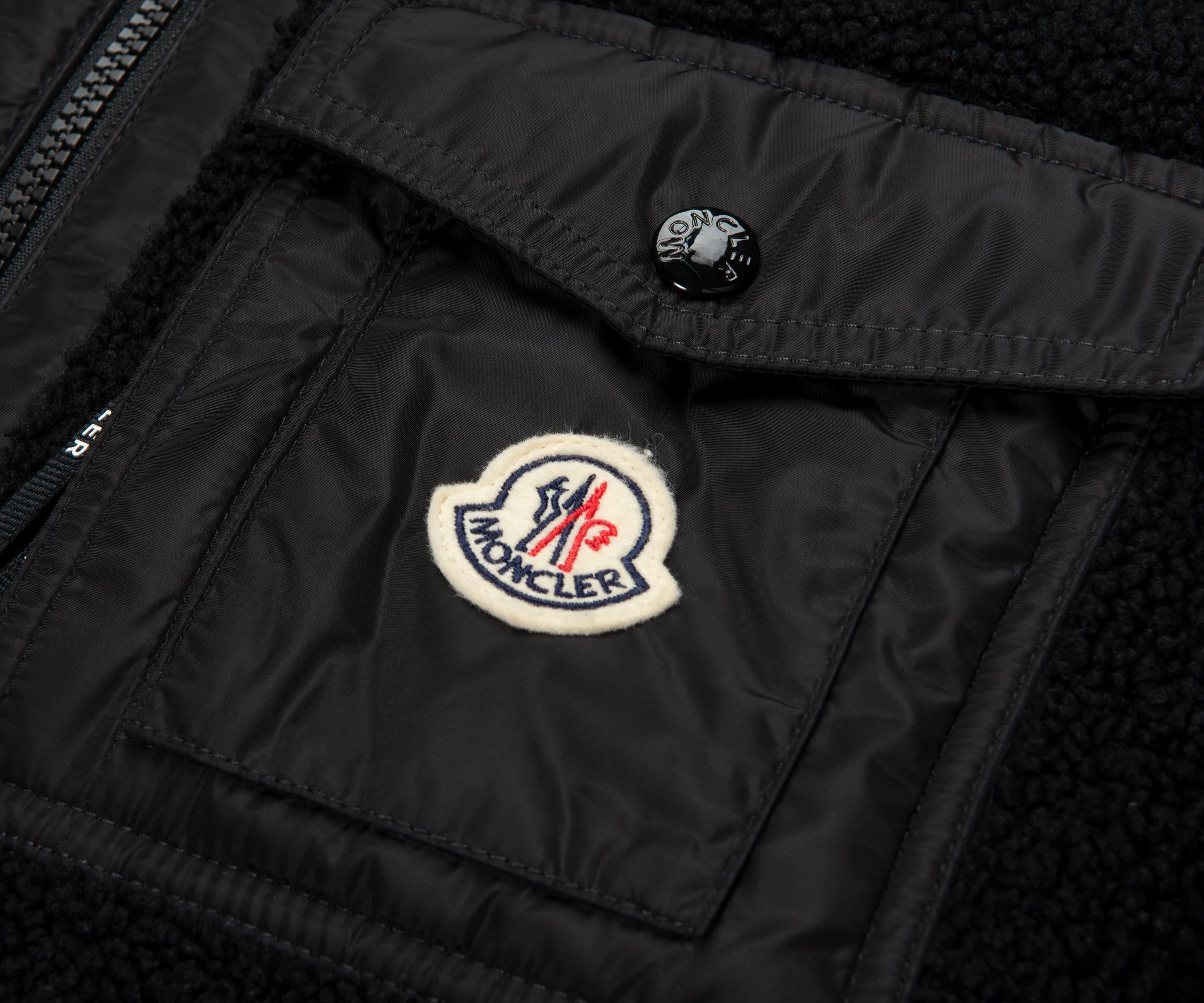 Moncler Black Teddy Zip Up Sweatshirt Chest Pocket - Image 4