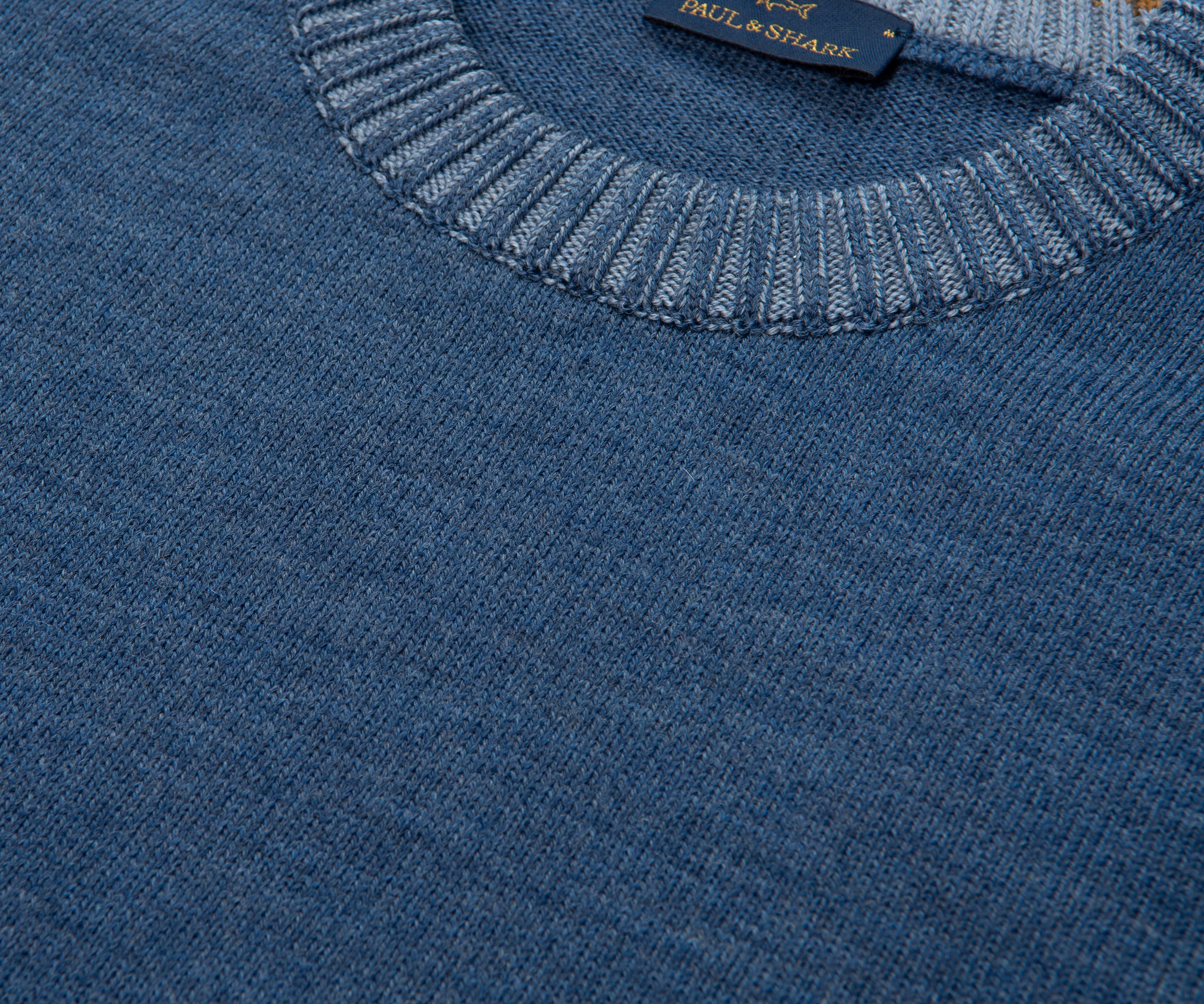 Paul & Shark Blue Knitted Ribbed Crewneck Sweater - Image 3