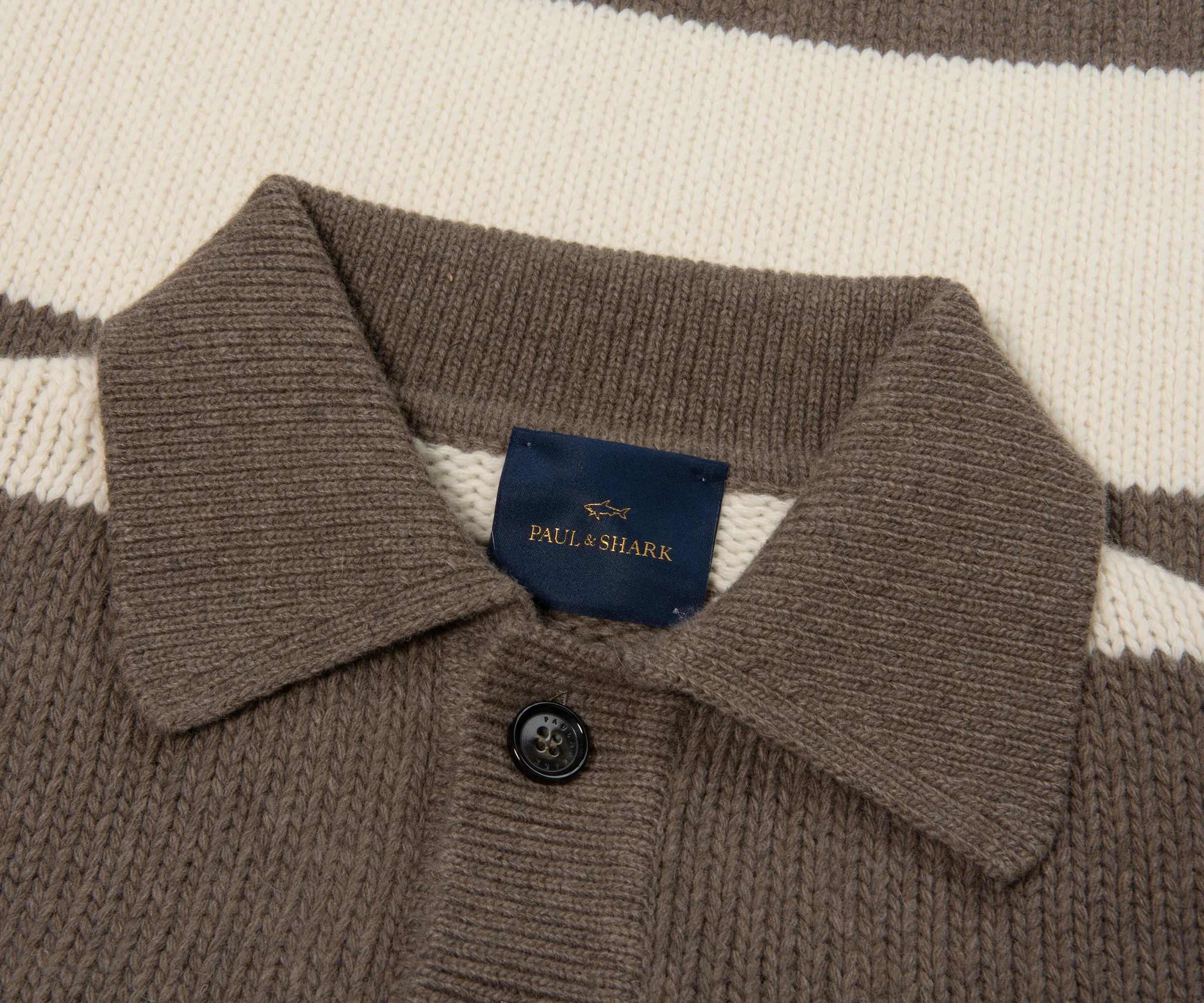 Paul & Shark Brown/Cream Knitted Buttoned Rugby Shirt - Image 2