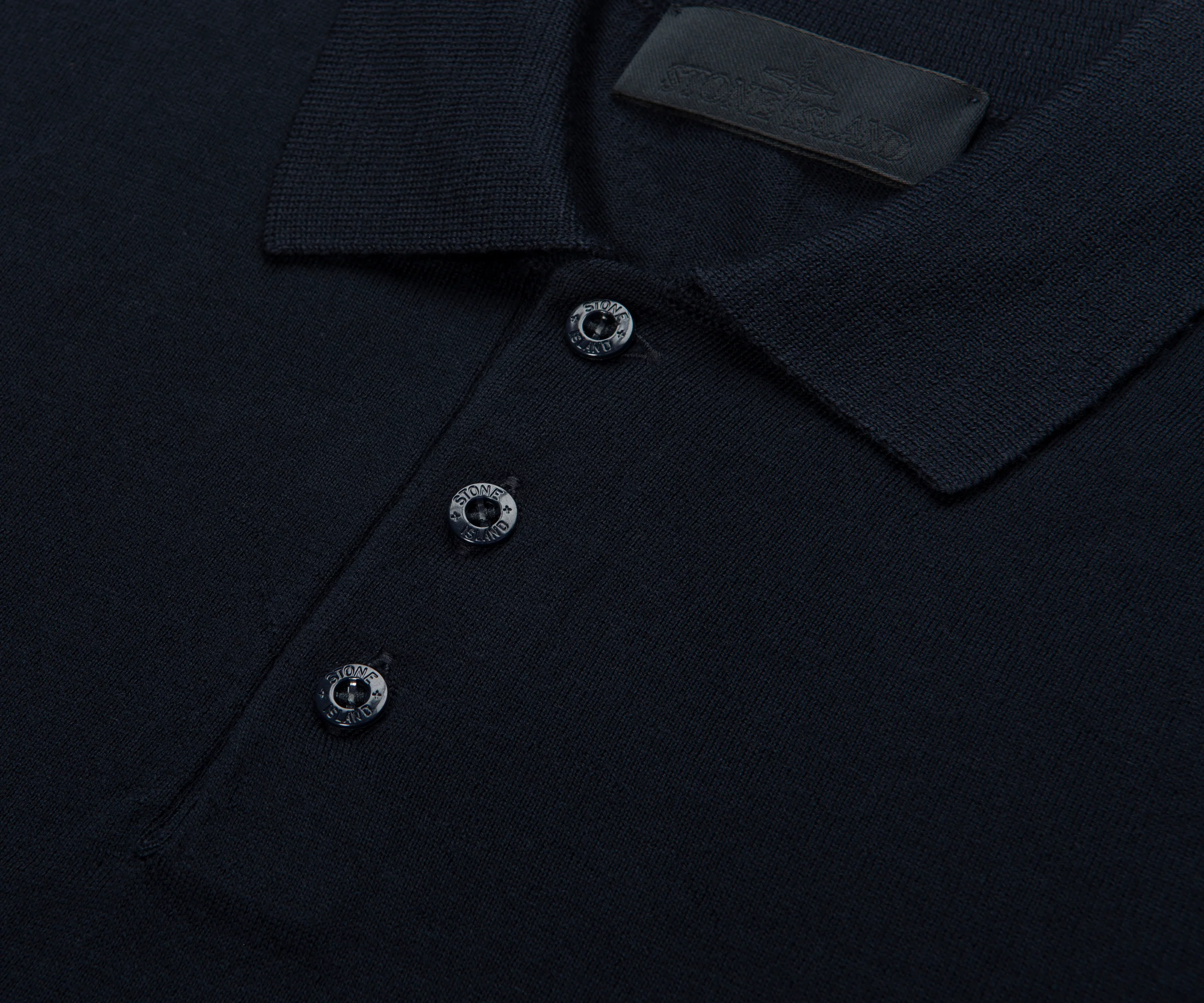Stone Island Ghost Navy Long Sleeve Knit Polo - Image 3