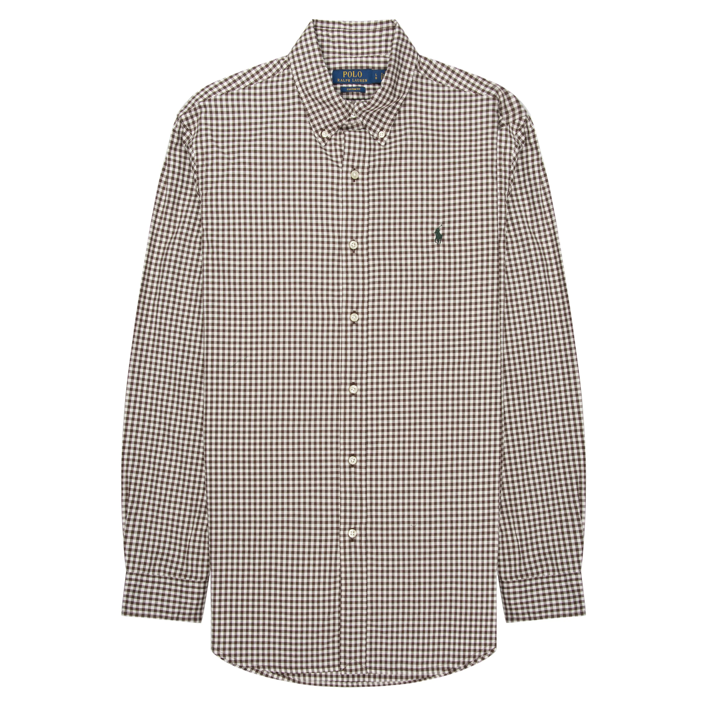 Ralph Lauren Brown Custom Fit Gingham Stretch Poplin Shirt