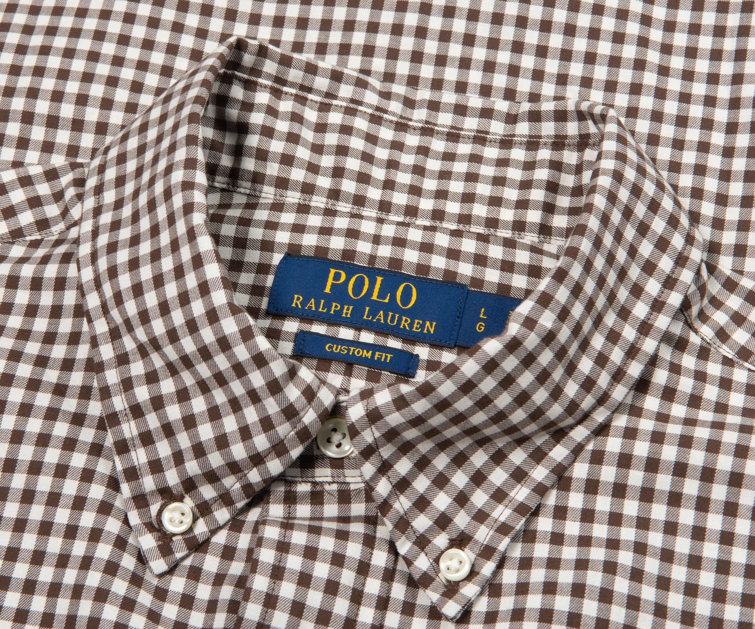 Ralph Lauren Brown Custom Fit Gingham Stretch Poplin Shirt - Image 2