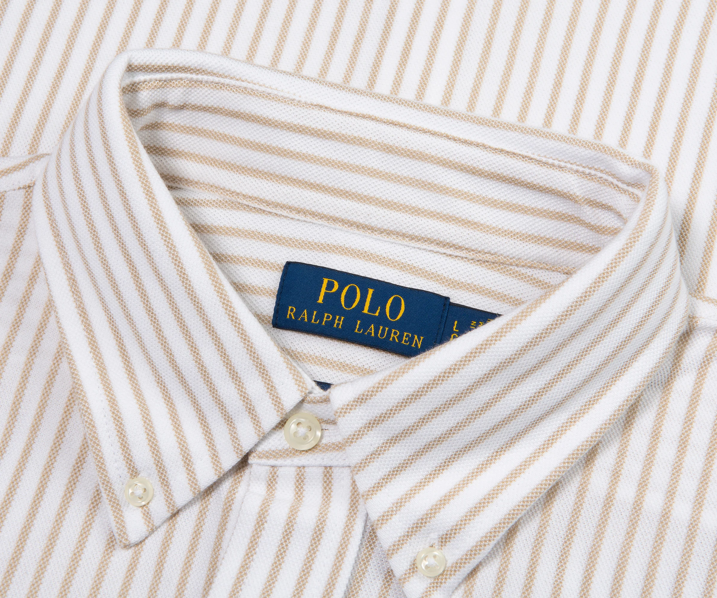 Ralph Lauren Cream/Brown Stripe Jersey LS Oxford Shirt - Image 2
