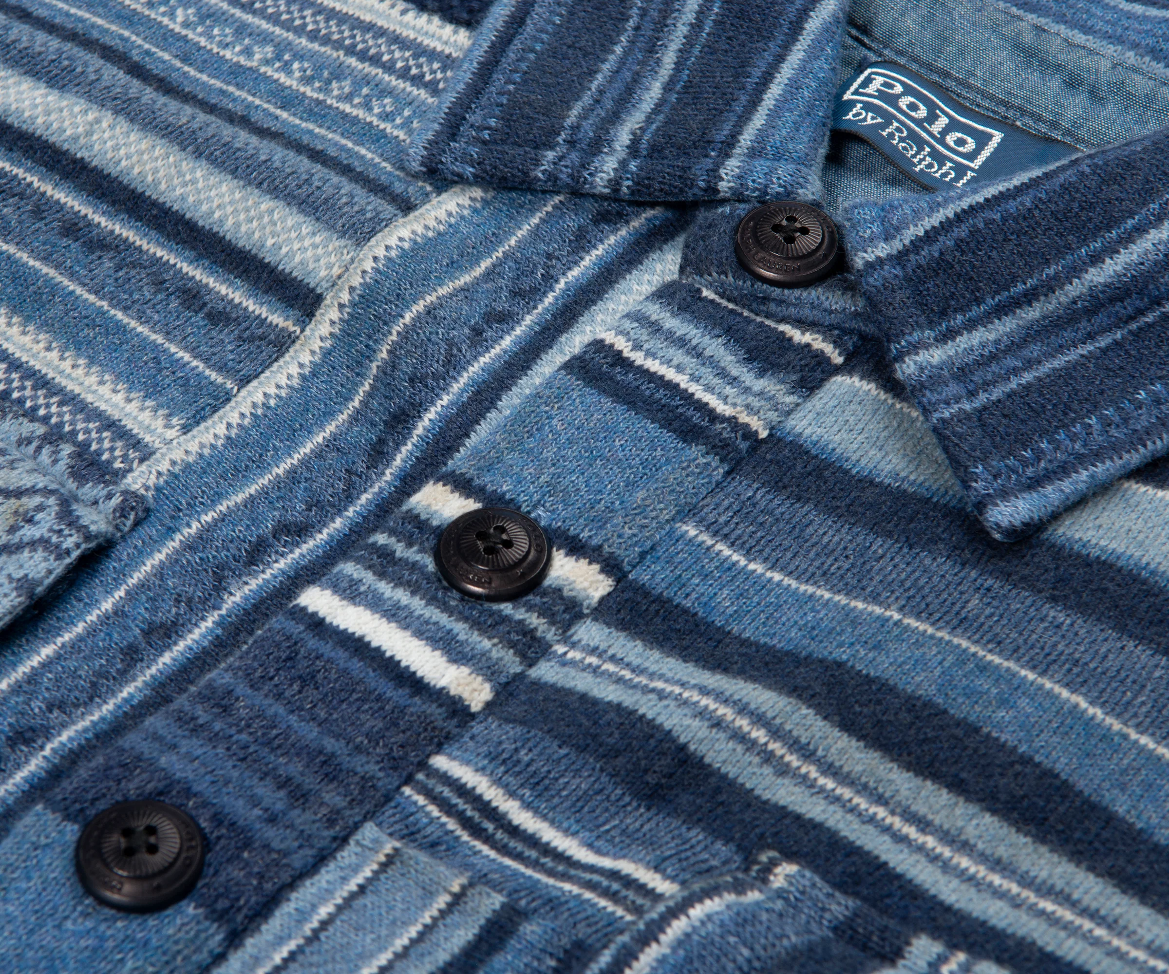 Ralph Lauren Navy Patchwork Cotton Shawl Cardigan - Image 5