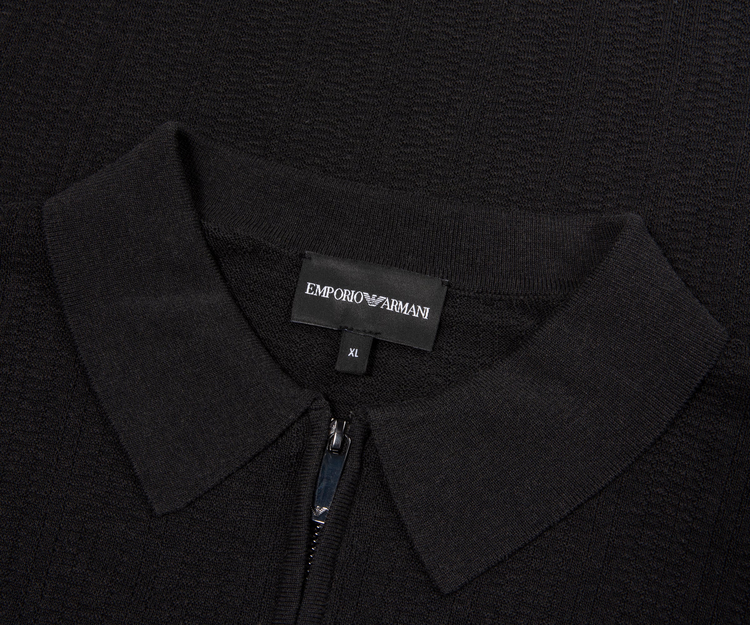 Armani Dark Grey Waffle 1/4 Zip Knitted Polo - Image 2