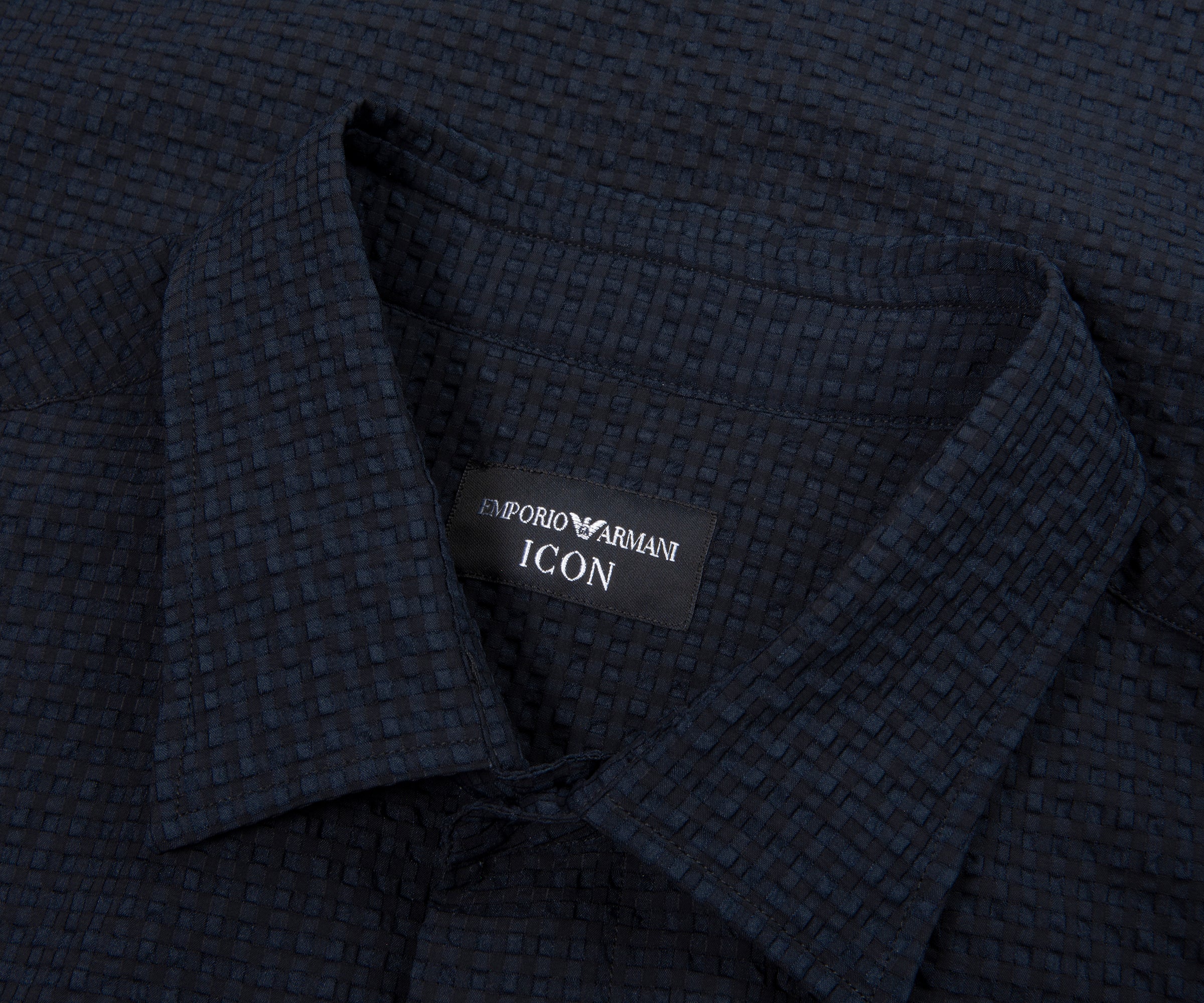 Armani Navy Icon Checkered Crimp SS Shirt - Image 2