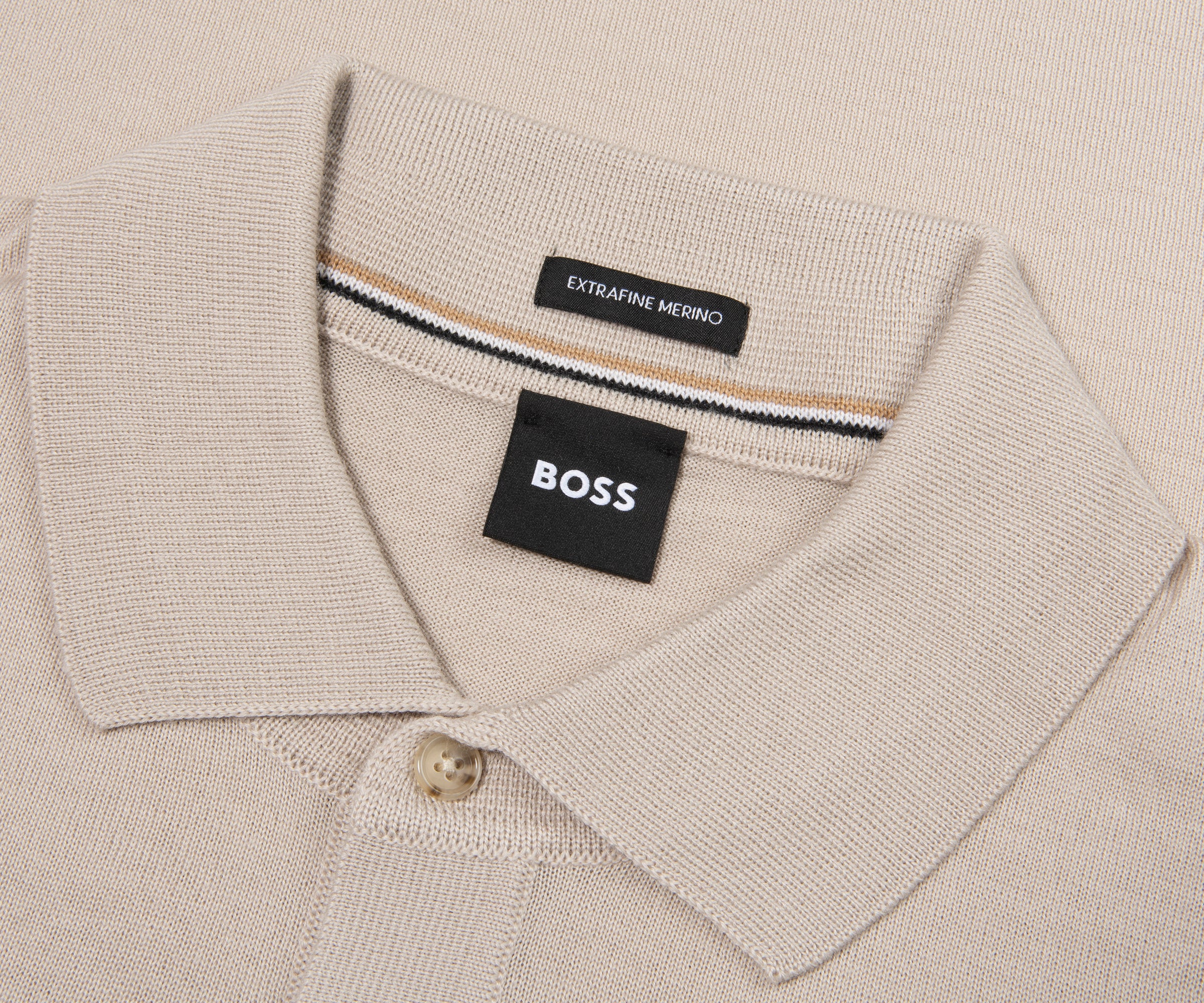 Boss H Nolano Light Beige Knitted SS Polo - Image 2