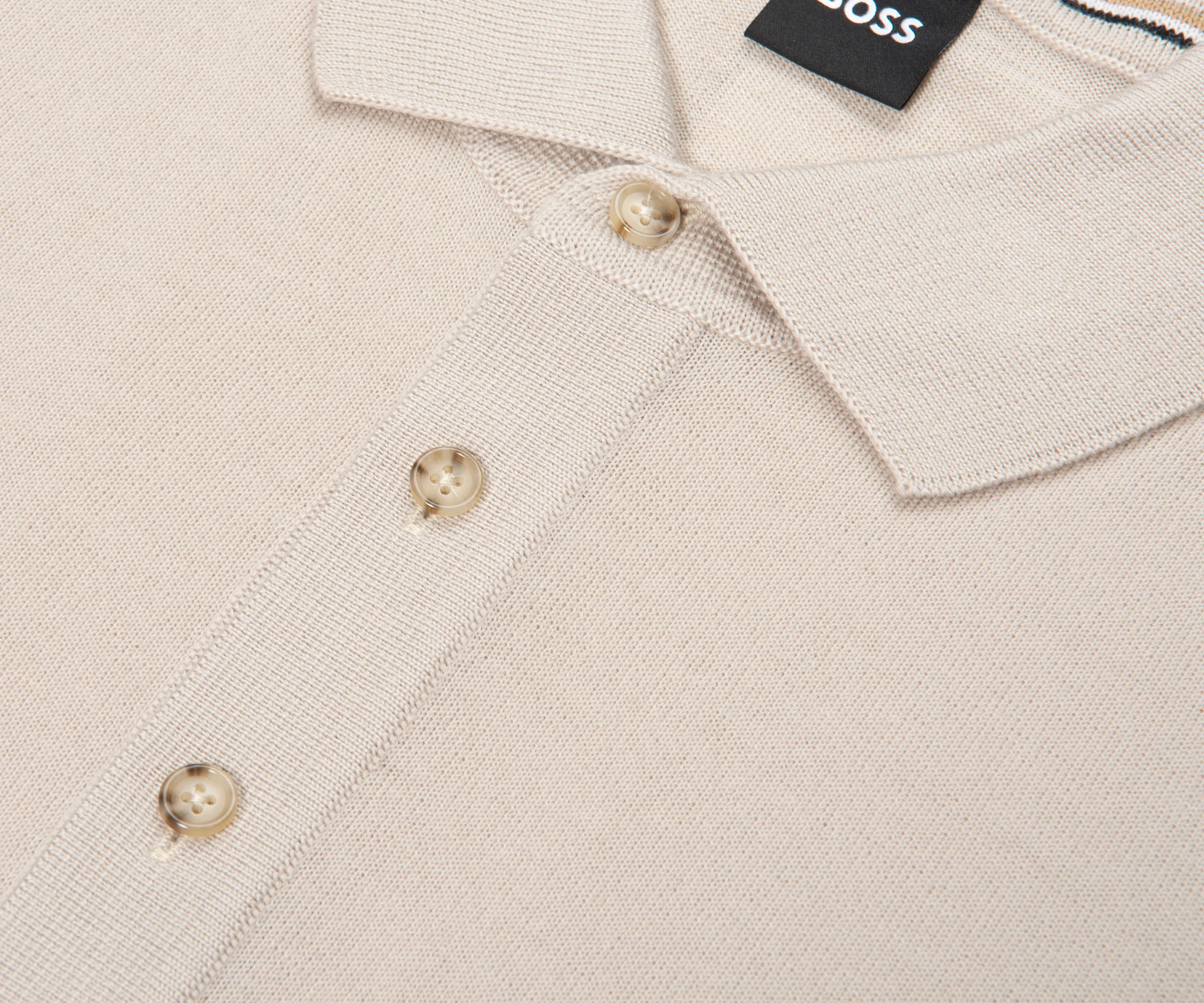 Boss H Nolano Light Beige Knitted SS Polo - Image 3