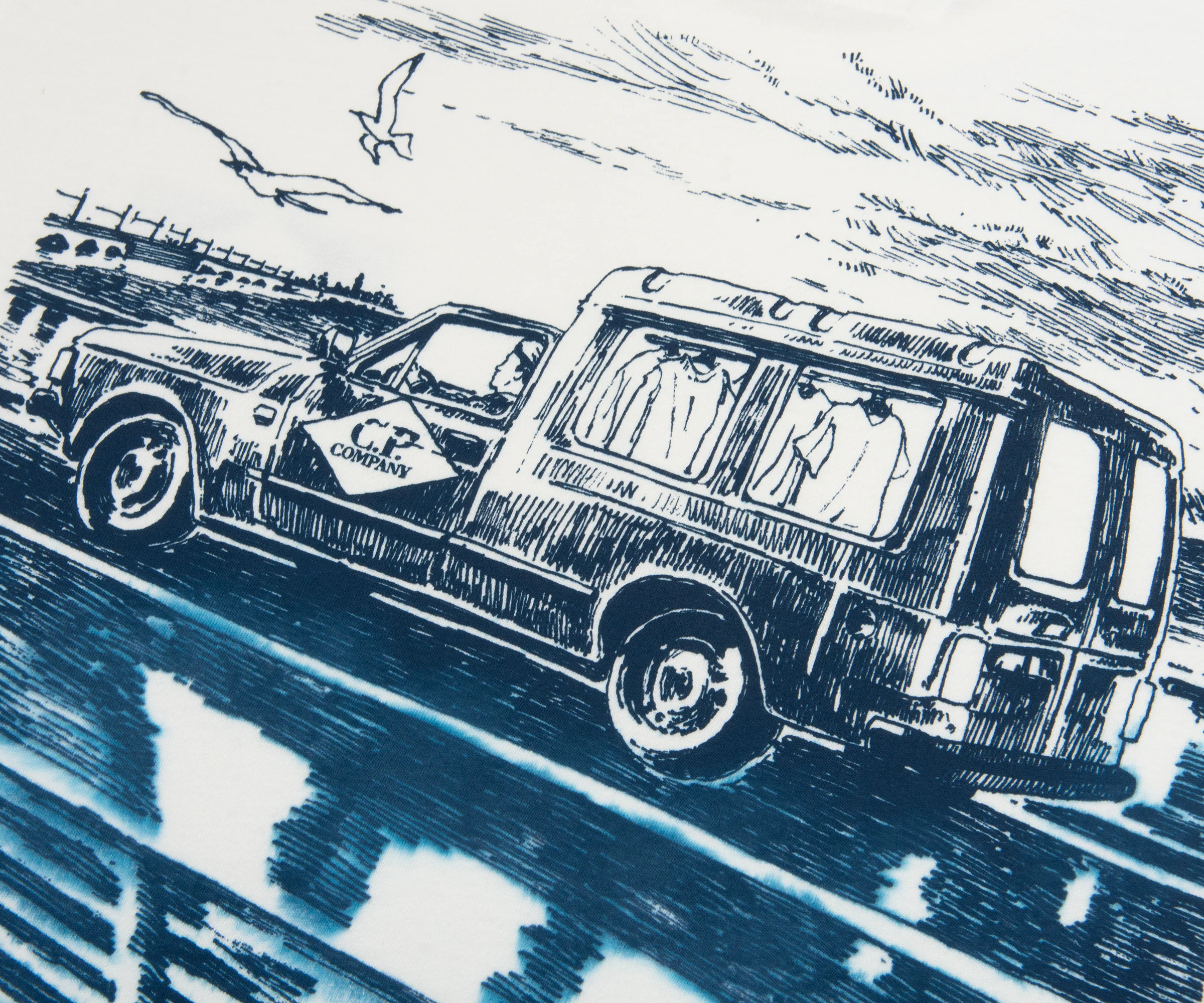 C.P. Company Gauze White/Blue Van Scenery Back Logo T-Shirt - Image 5