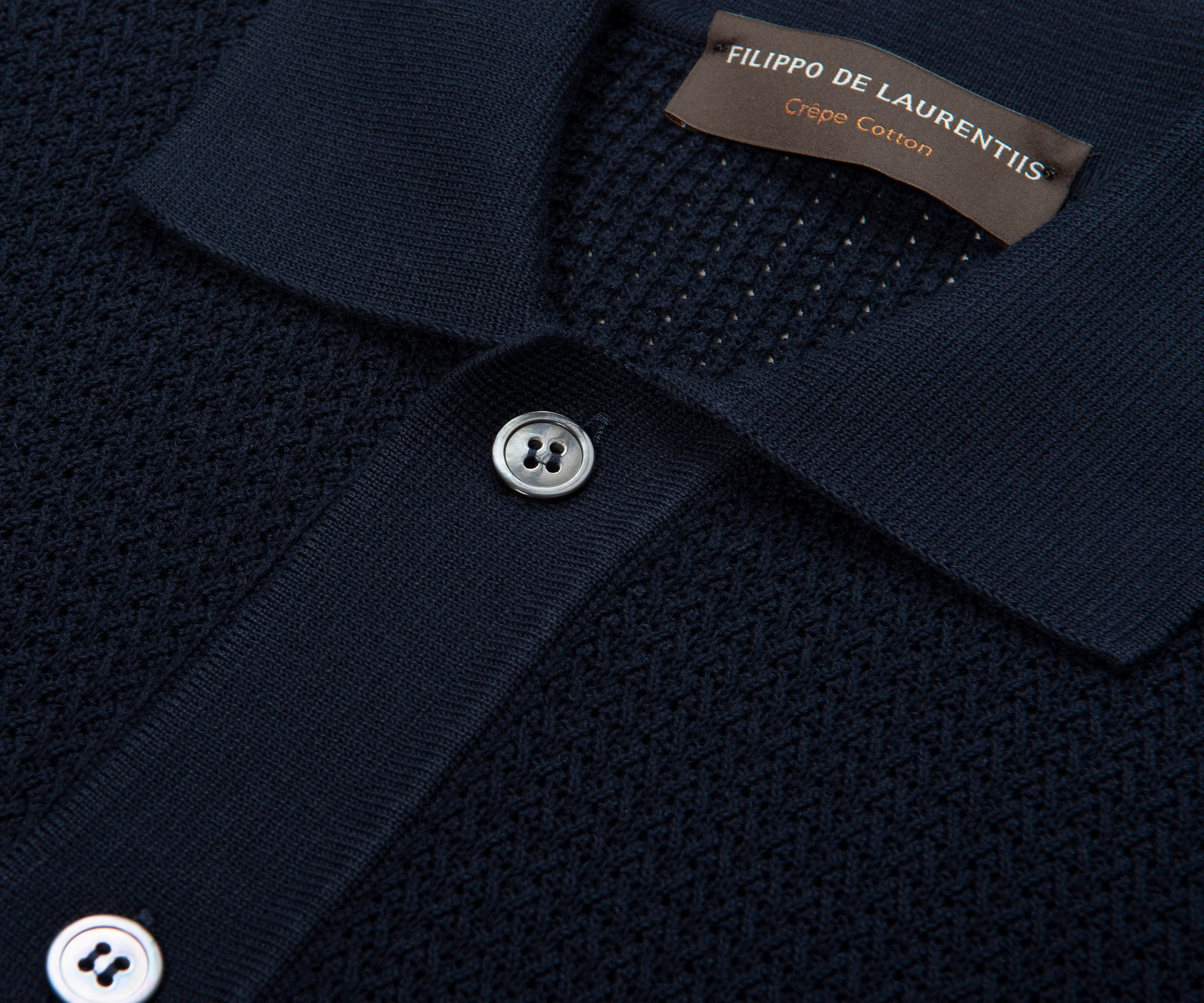 Filippo Navy Woven Full Button Polo - Image 3