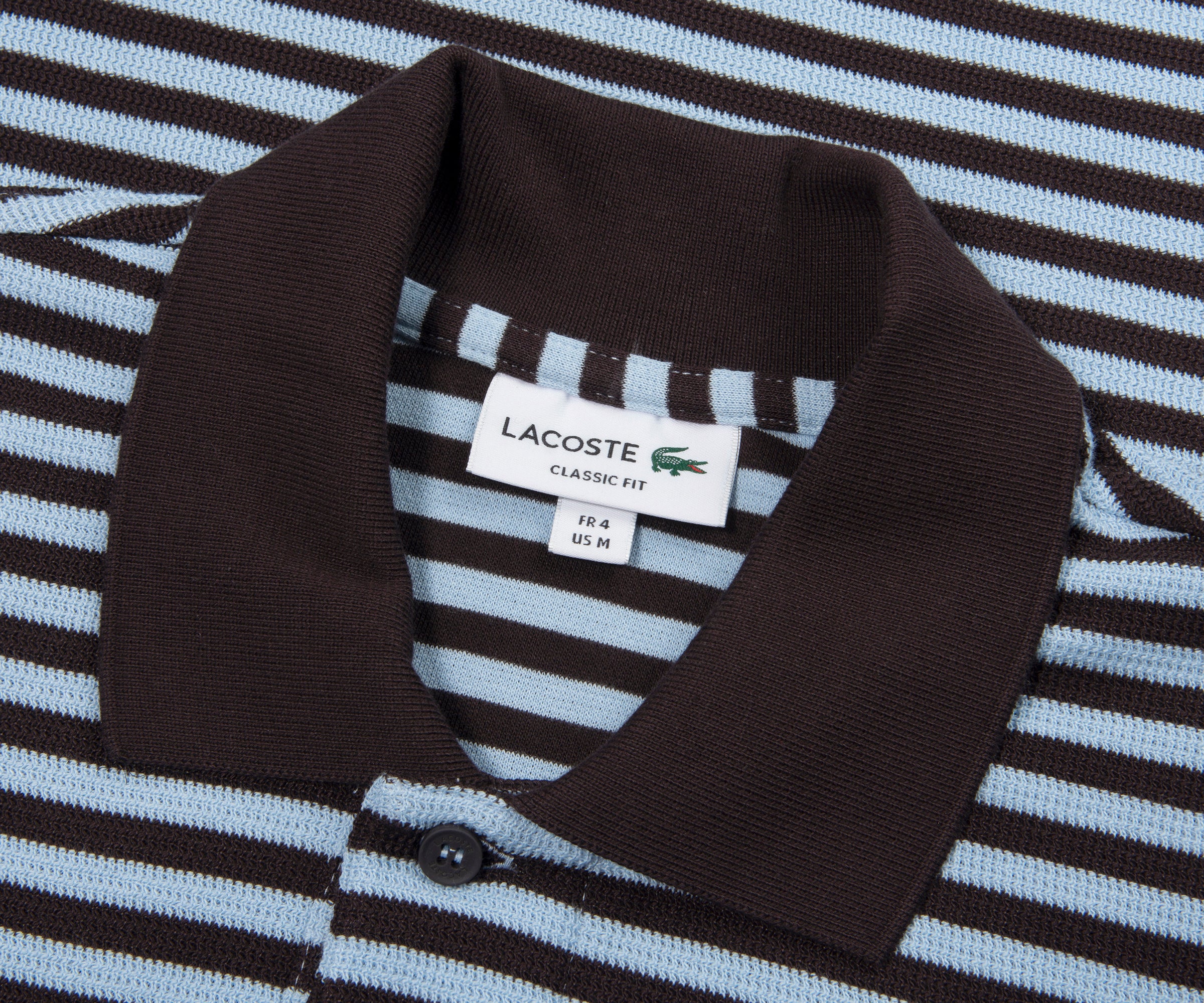 Lacoste Brown/Blue Knitted Striped Polo - Image 2