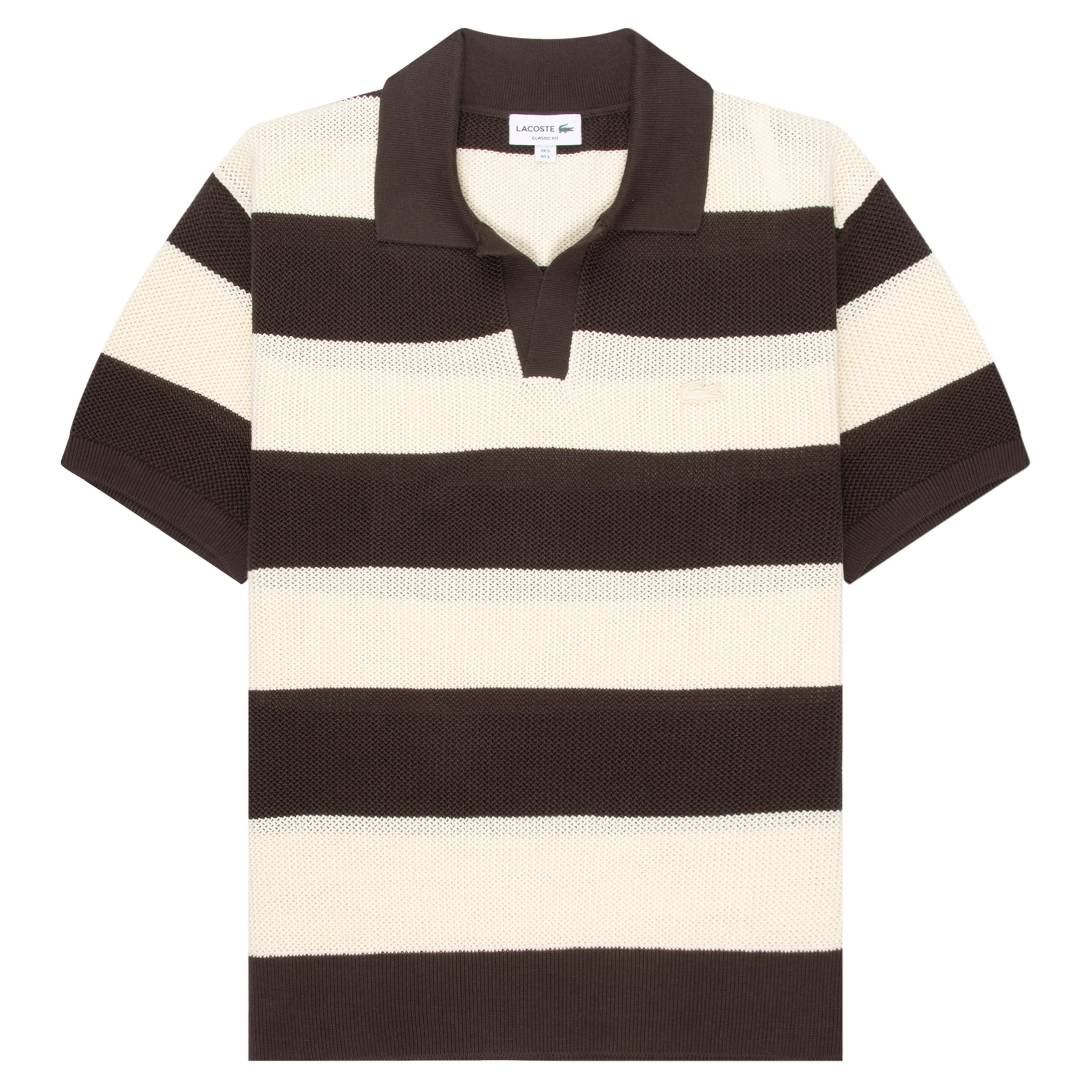 Lacoste Brown/Cream Bar Stripe Knitted Polo