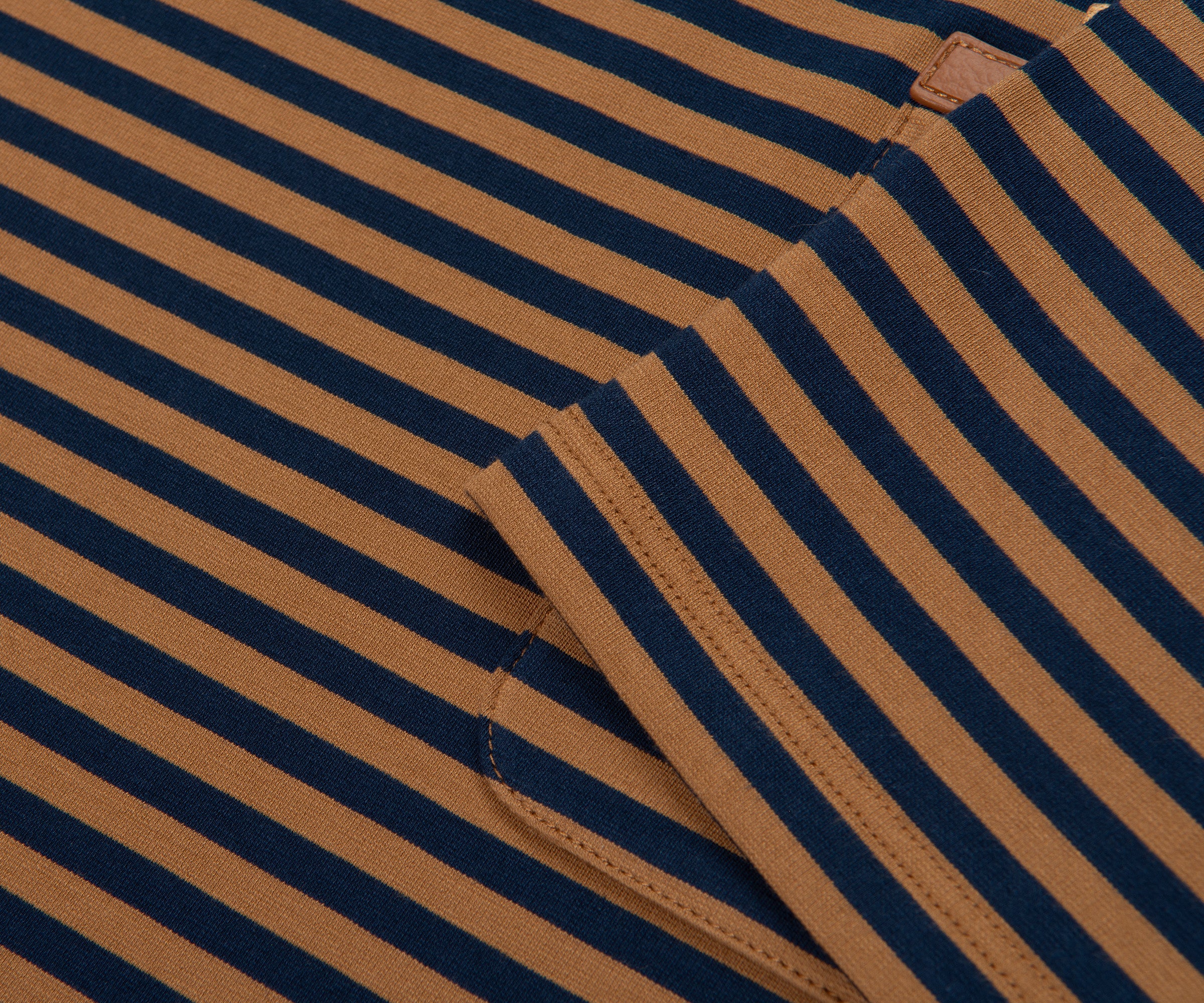 Moncler Navy/ Rust Striped Leather Pocket T-Shirt - Image 5