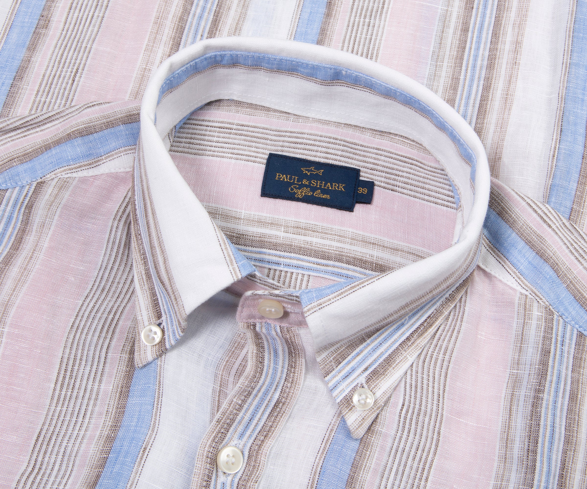 Paul & Shark Soffio Pink/Blue/White Linen Striped Shirt - Image 2