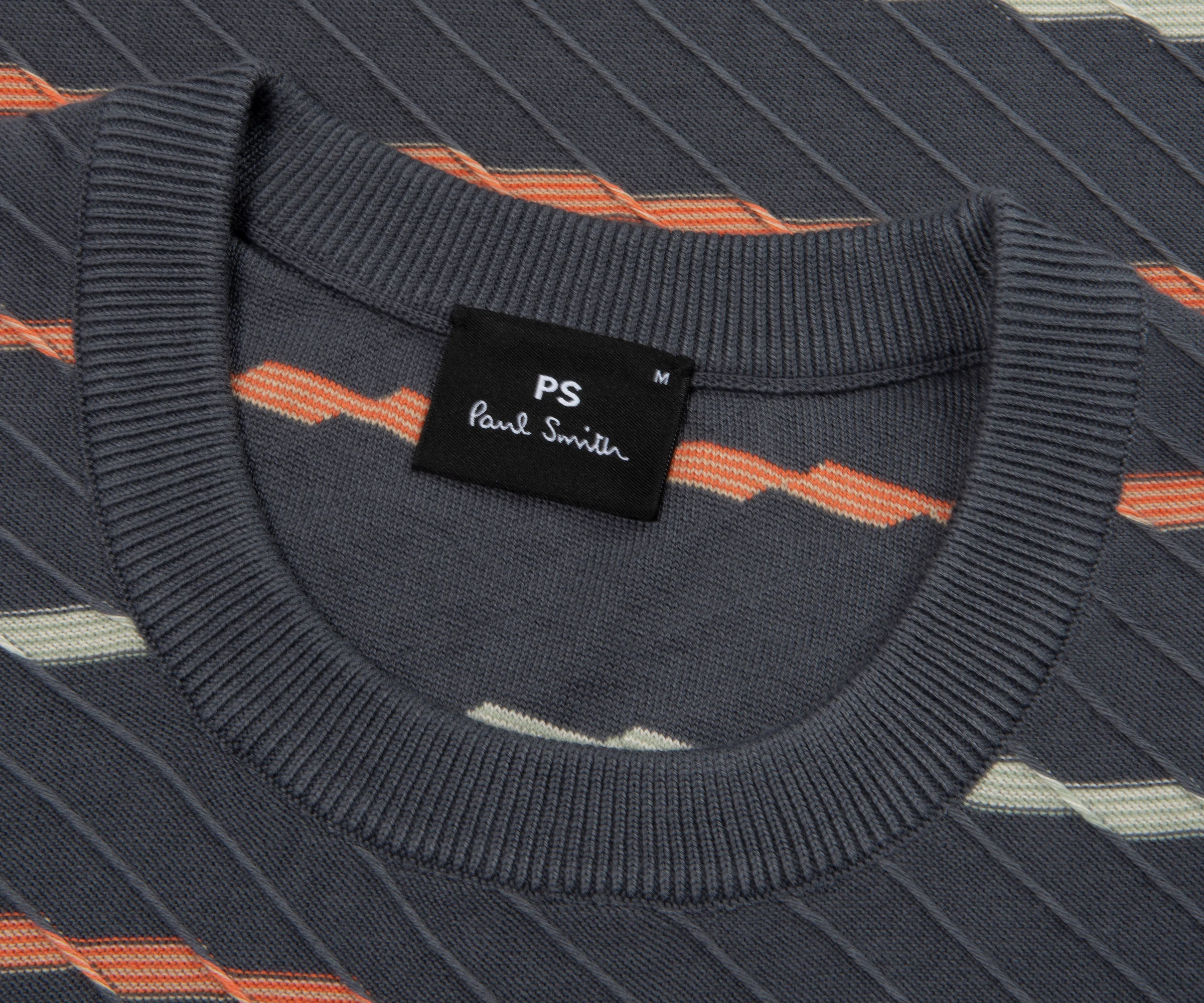 Paul Smith Charcoal Textured Zig Zag Striped Knitted T-Shirt - Image 2