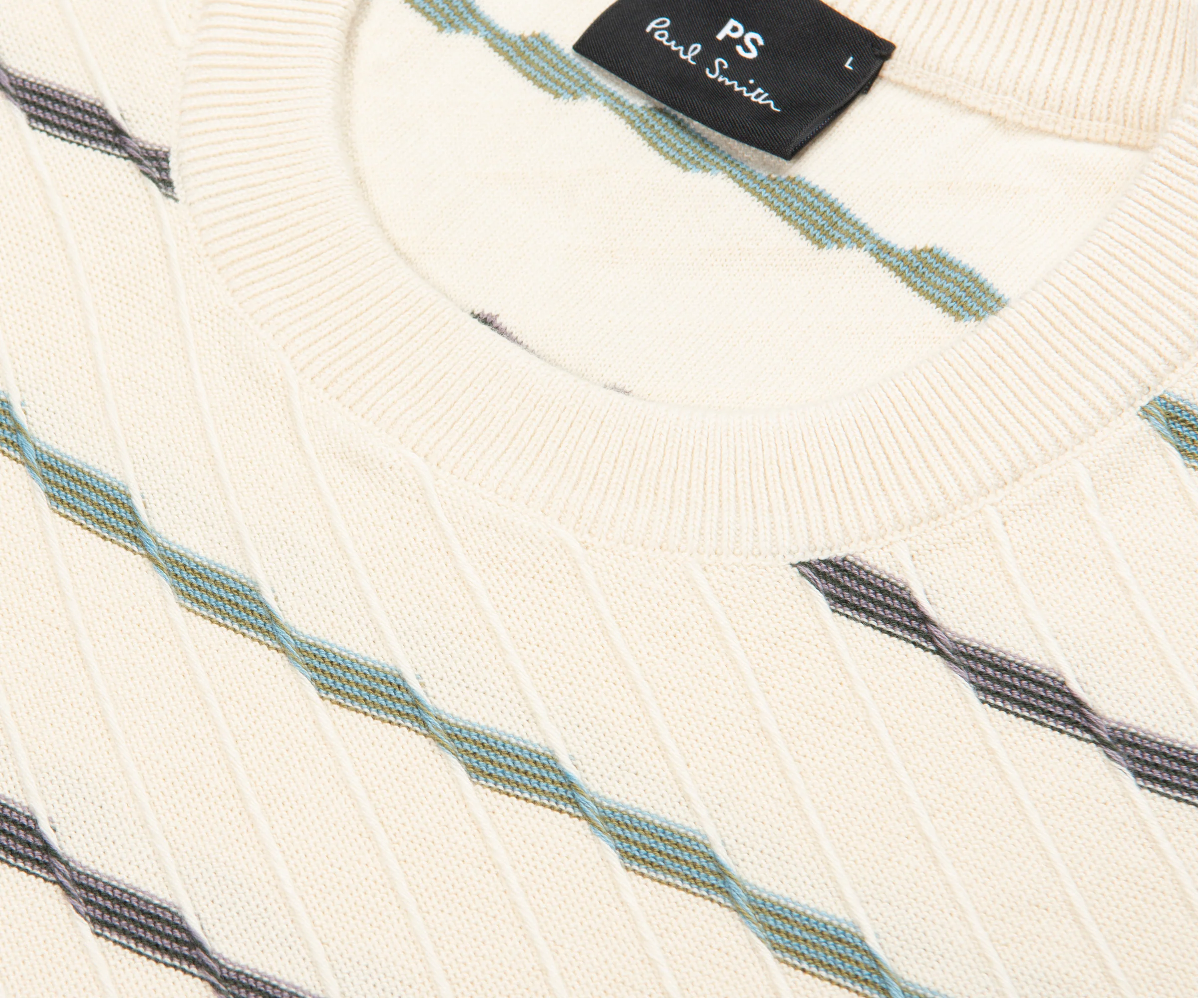 Paul Smith Cream Textured Zig Zag Striped Knitted T-Shirt - Image 2