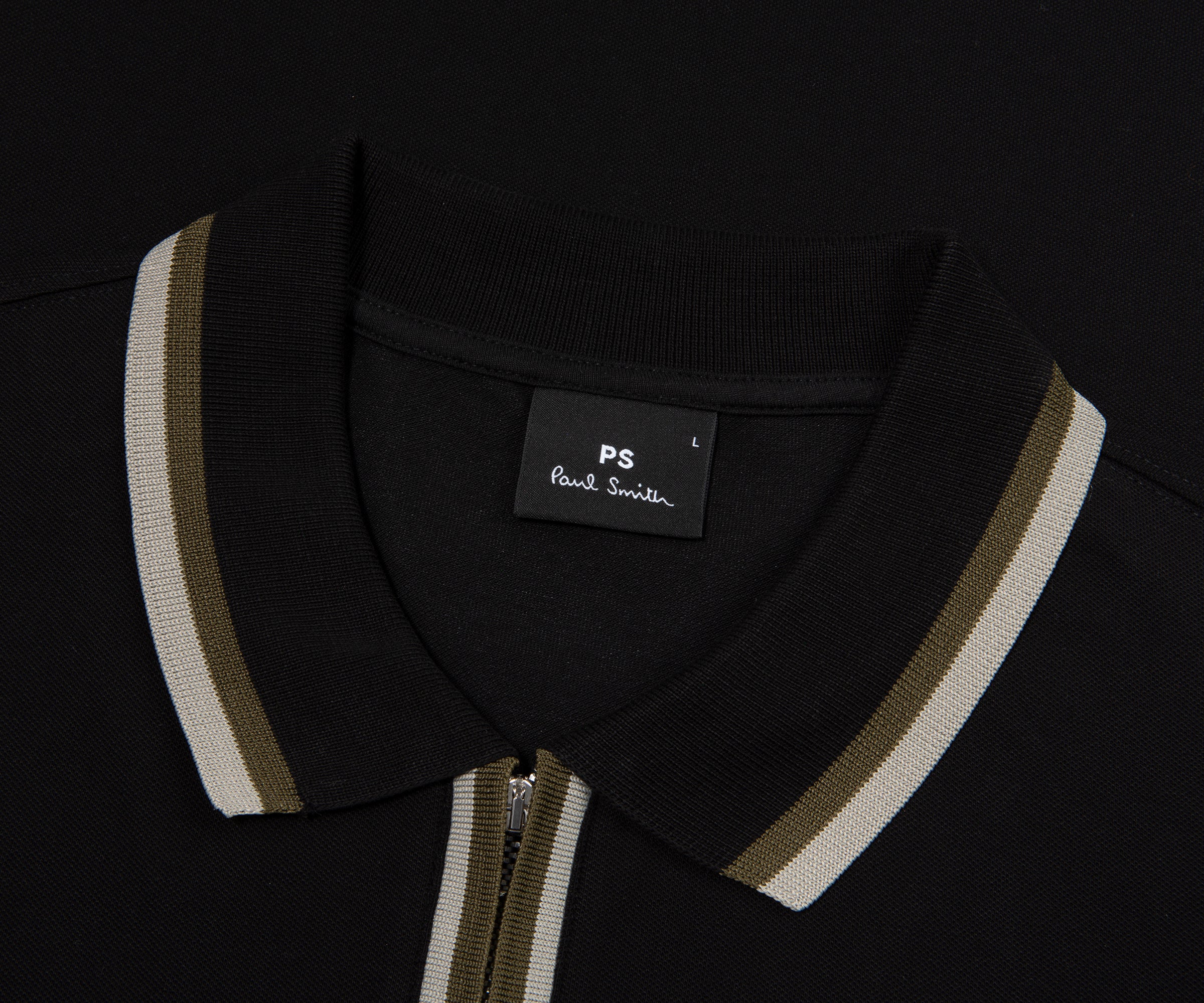 Paul Smith Green Trimmed Black Zip-Up Polo - Image 2
