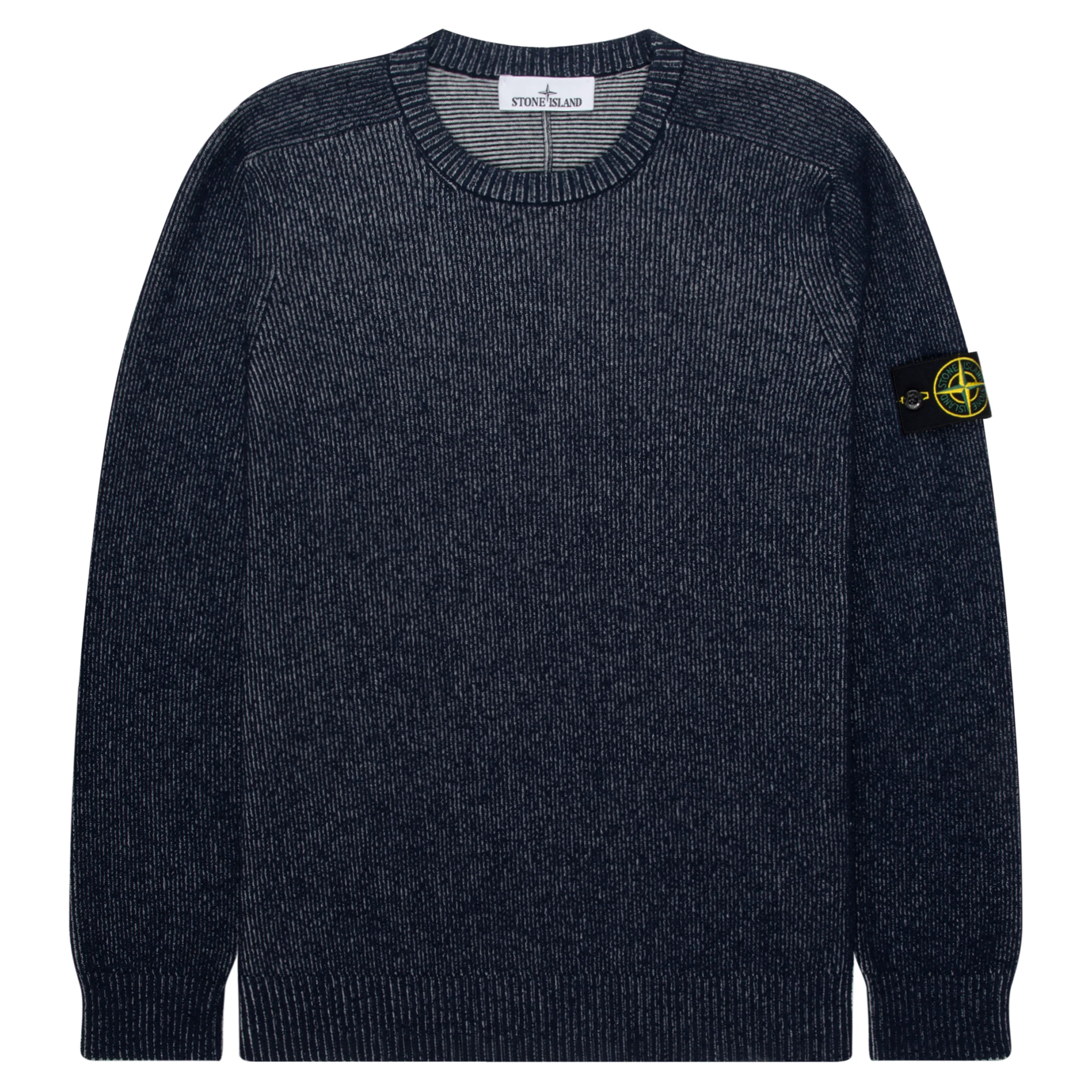 Stone Island Blue Melange Plated Rib Boucle Cotton Sweater