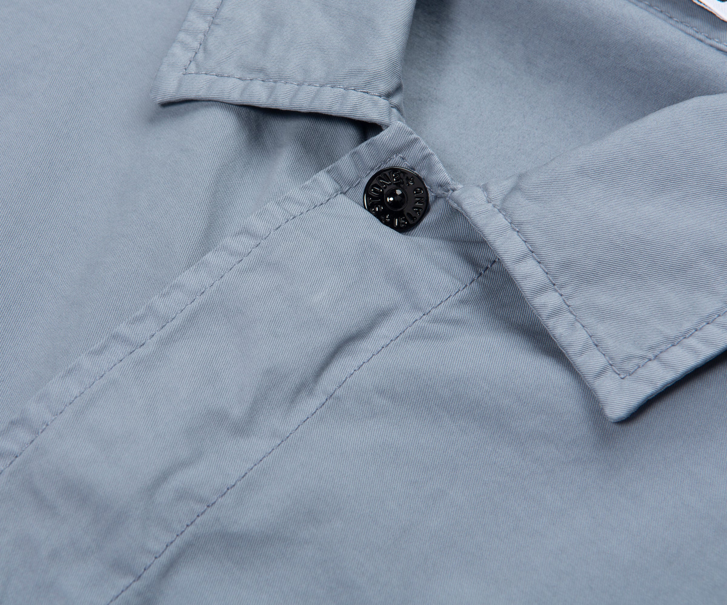 Stone Island Sky Blue Cotton Overshirt With Chest Pocket - Image 3